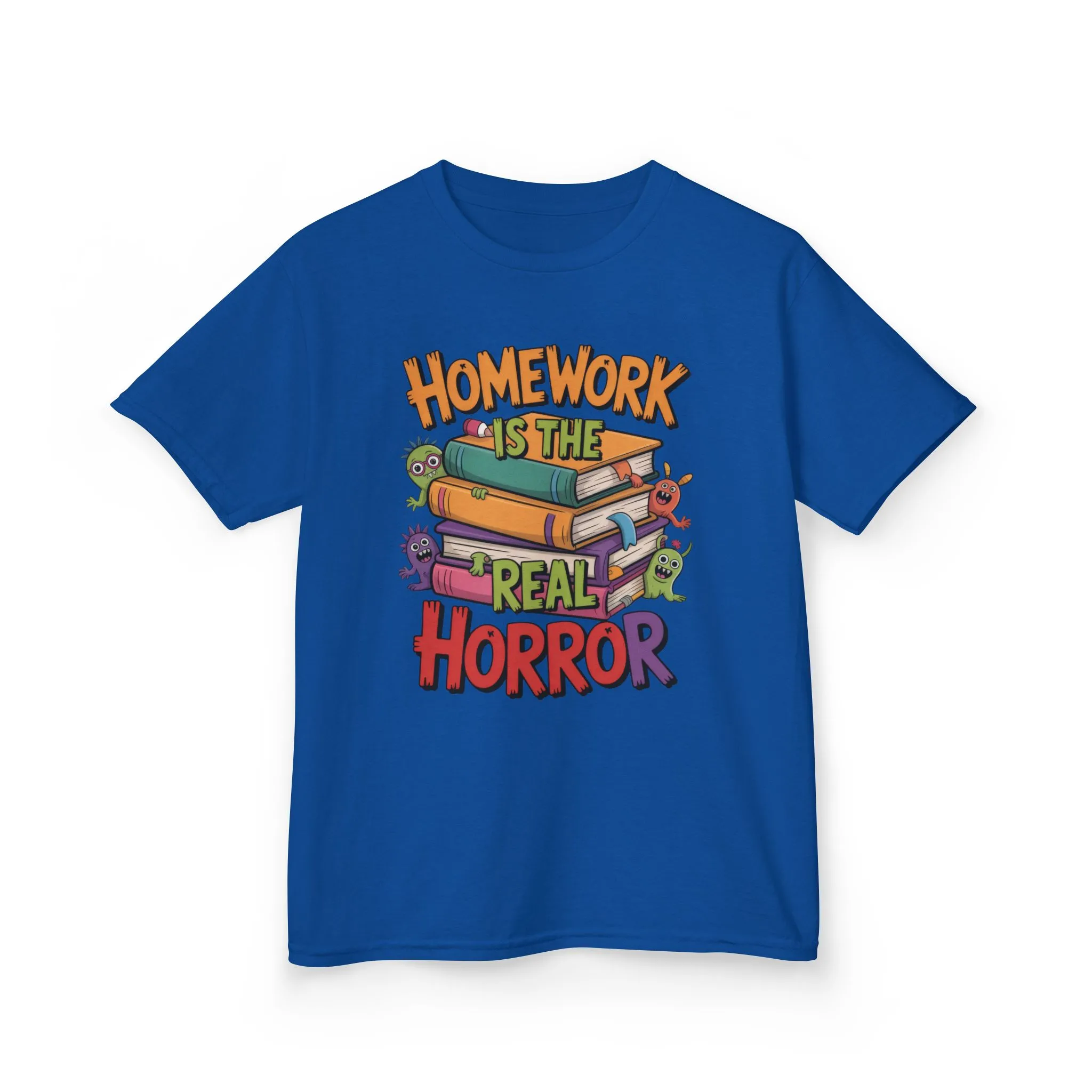 Kids Funny Homework Tee, Cute Monster School Shirt, Homework Is the Real Horror, Back to School Gift for Boys & Girls, Kids Halloween Tee - Image 10