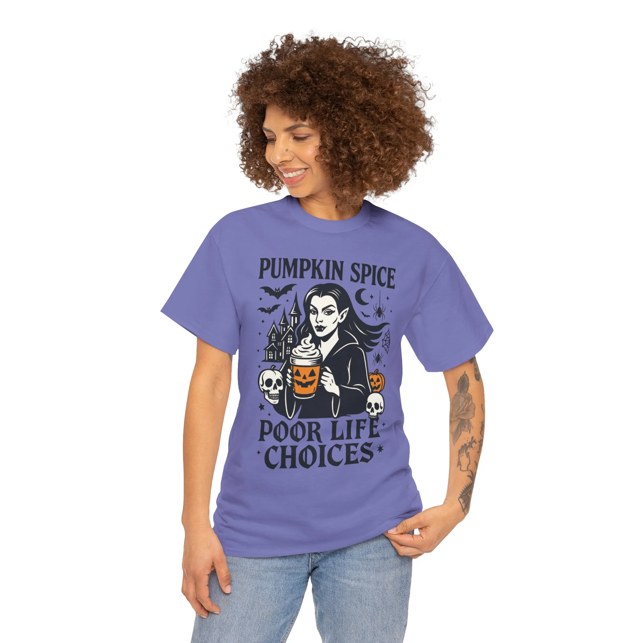 Pumpkin Spice Poor Life Choices Women's T-Shirt, Funny Vampire Coffee Halloween Graphic Tee - Image 17