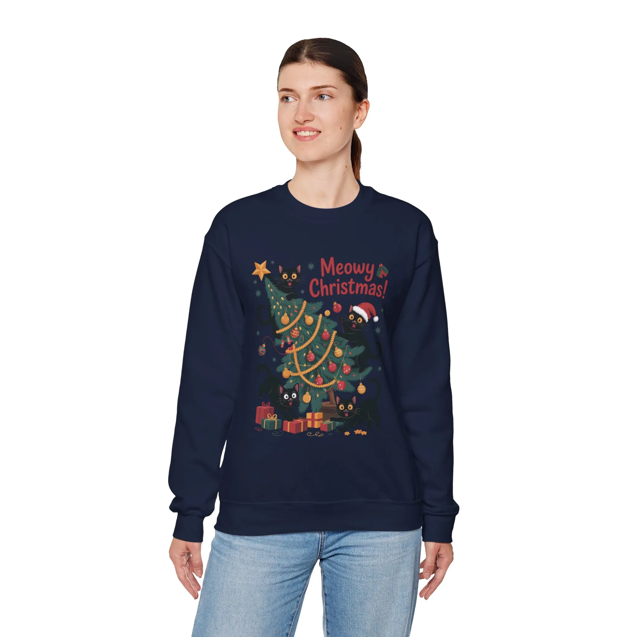 Black Cats Christmas Tree Sweatshirt, Funny Cat Lover Holiday Sweater, Cute Christmas Cat Chaos Jumper - Image 18