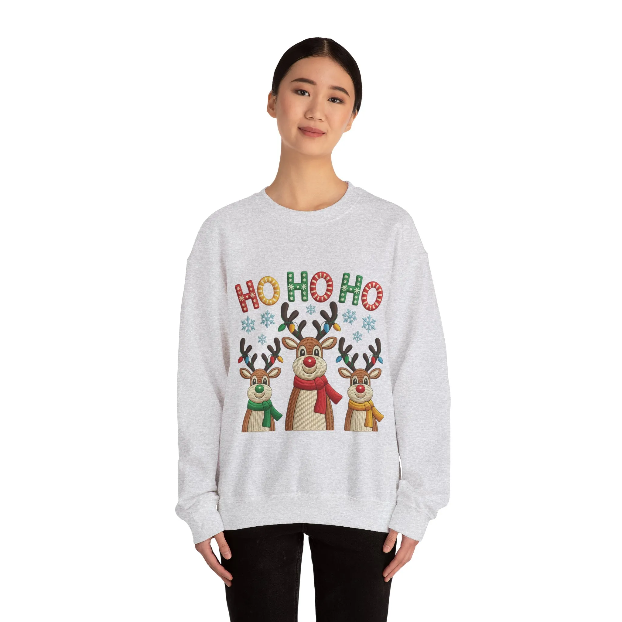 Ho Ho Ho Reindeer Christmas Sweatshirt, Cute Holiday Pullover for Women - Image 5
