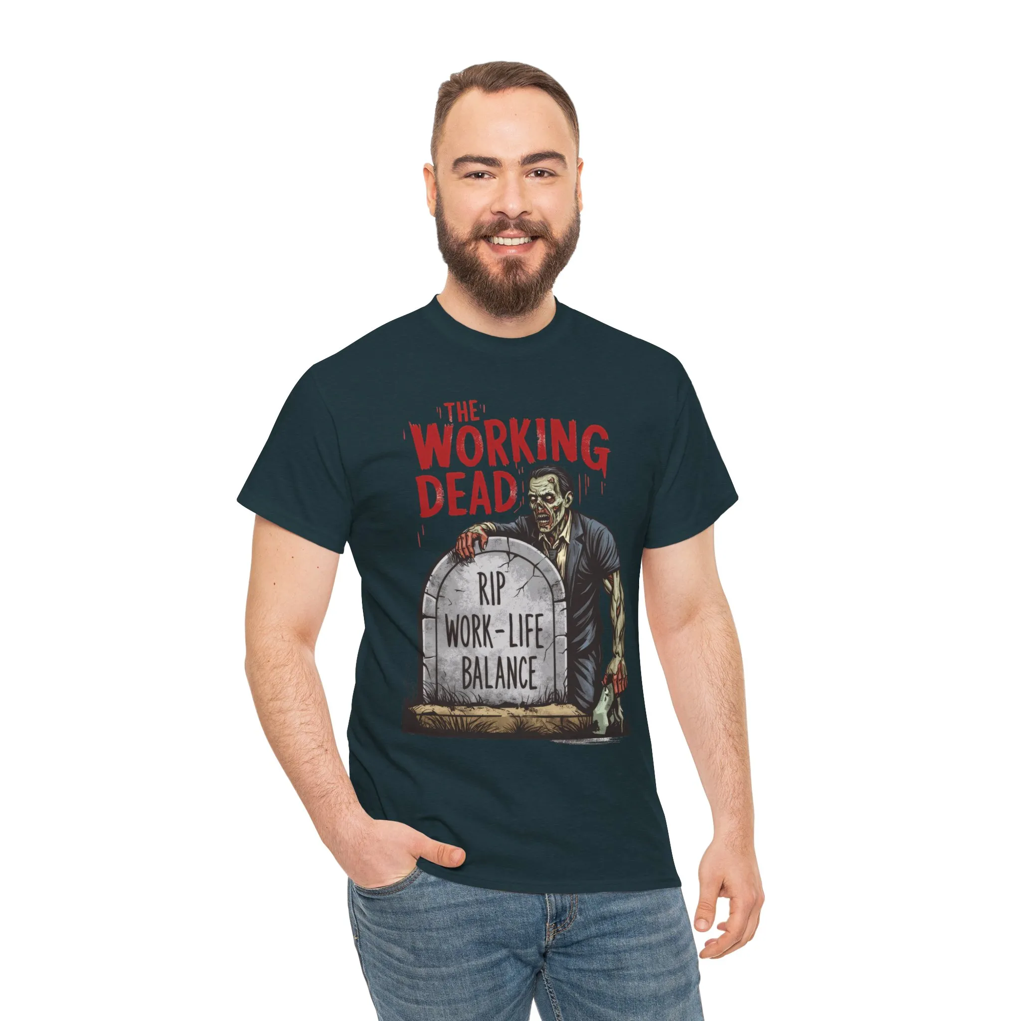 The Working Dead Shirt Men, Funny Work Life Balance Zombie Tee, RIP Work Shirt, Halloween Tee - Image 14