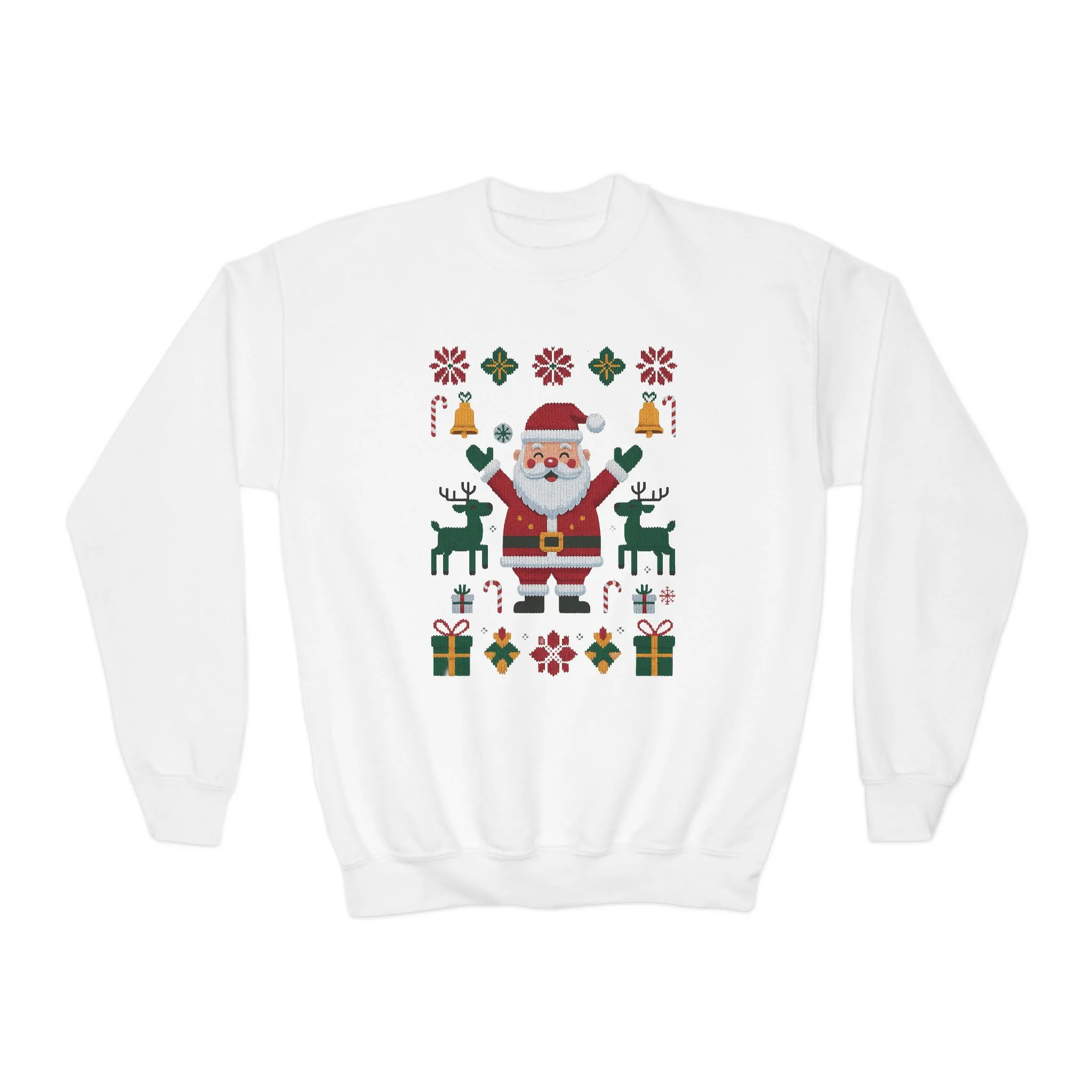 Kids Santa Christmas Sweatshirt, Cute Reindeer Holiday Jumper, Classic Christmas Sweater for Girls