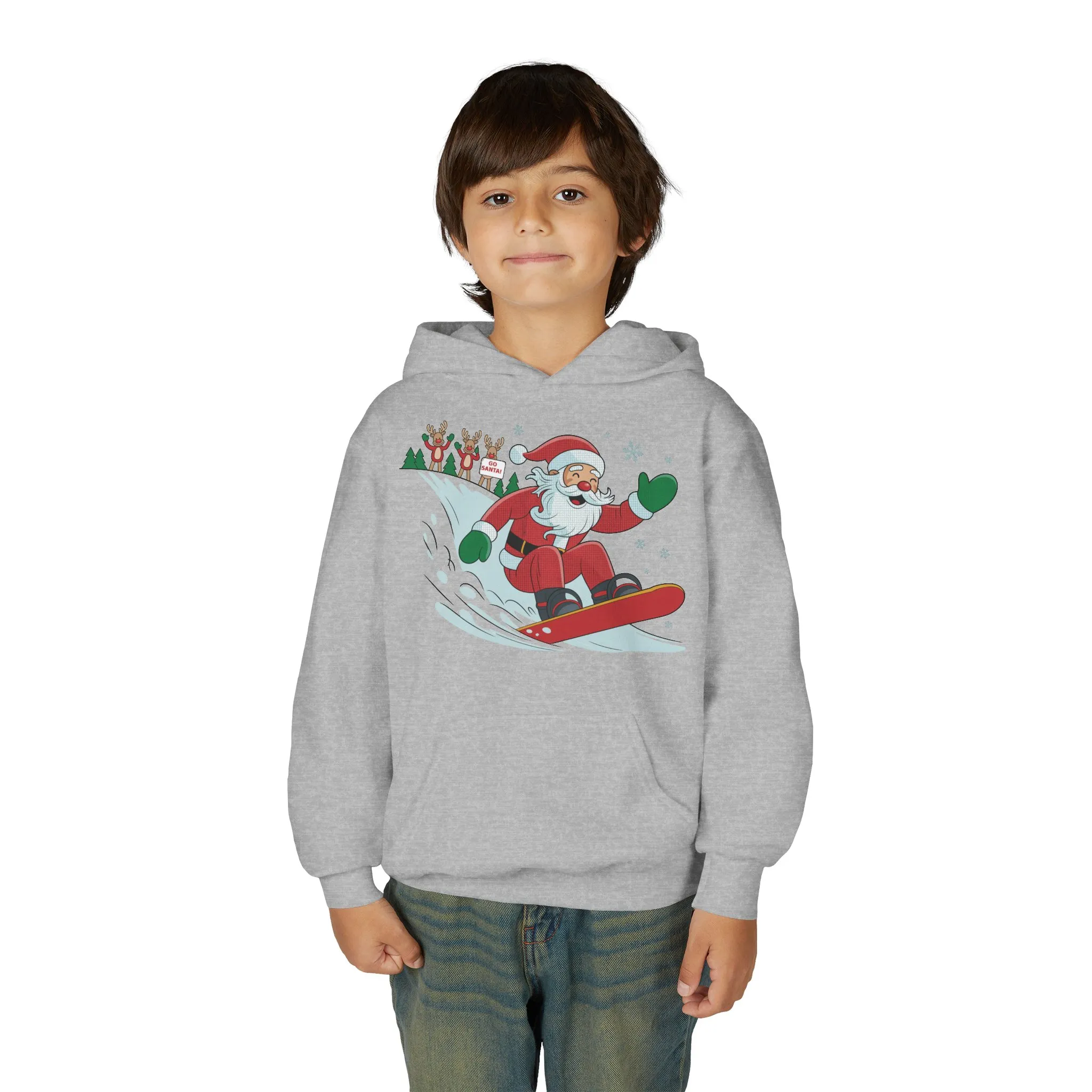 Go Santa Snowboarding Christmas Hoodie, Funny Santa - Reindeer Holiday Hoodie for Kids, Cute Winter Sports Christmas Sweatshirt - Image 11
