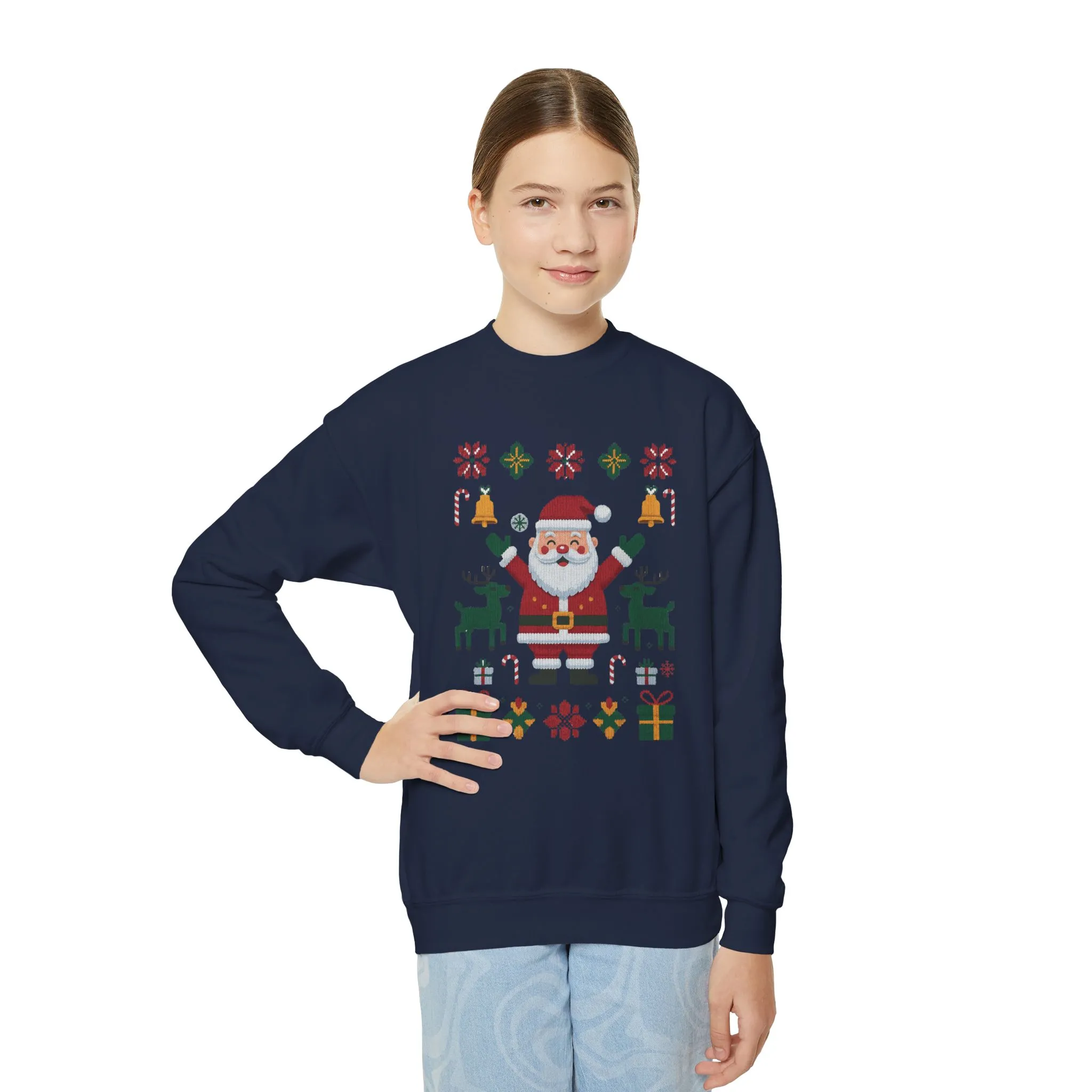Kids Santa Christmas Sweatshirt, Cute Reindeer Holiday Jumper, Classic Christmas Sweater for Girls - Image 17
