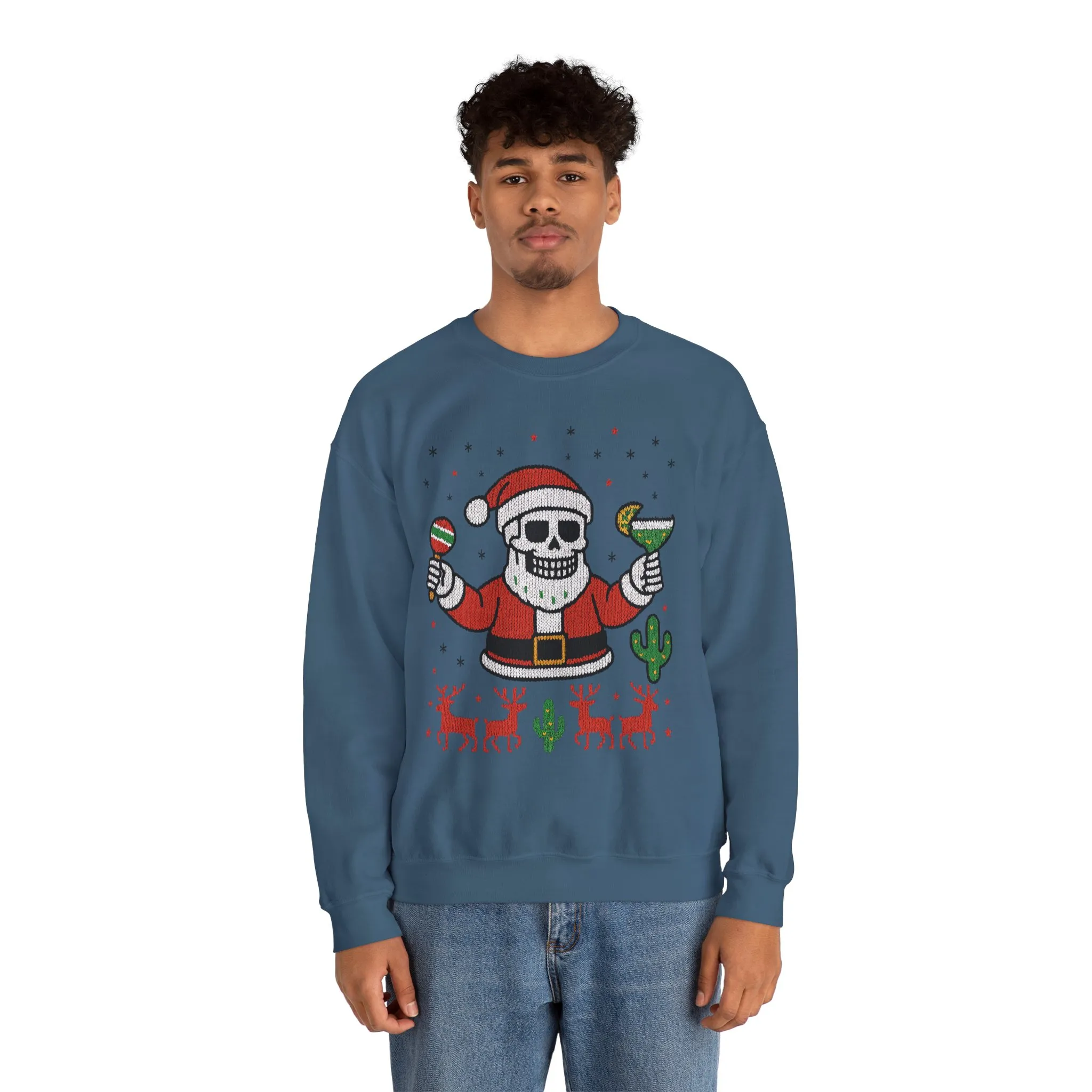 Skeleton Santa Ugly Christmas Sweatshirt for Men, Funny Margarita Holiday Jumper - Image 14