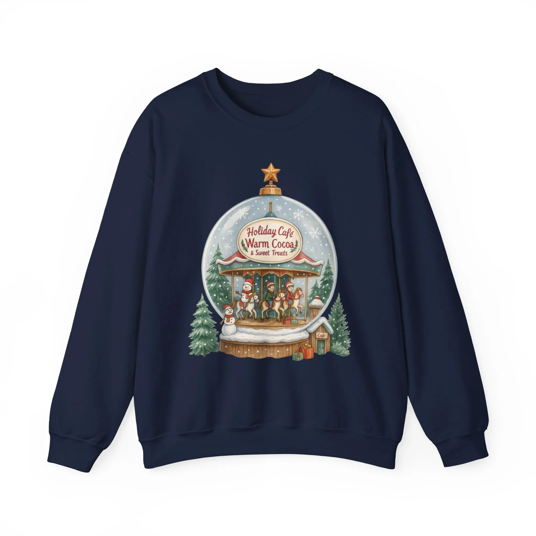 Holiday Café Christmas Sweatshirt, Warm Cocoa Snow Globe Pullover - Image 19