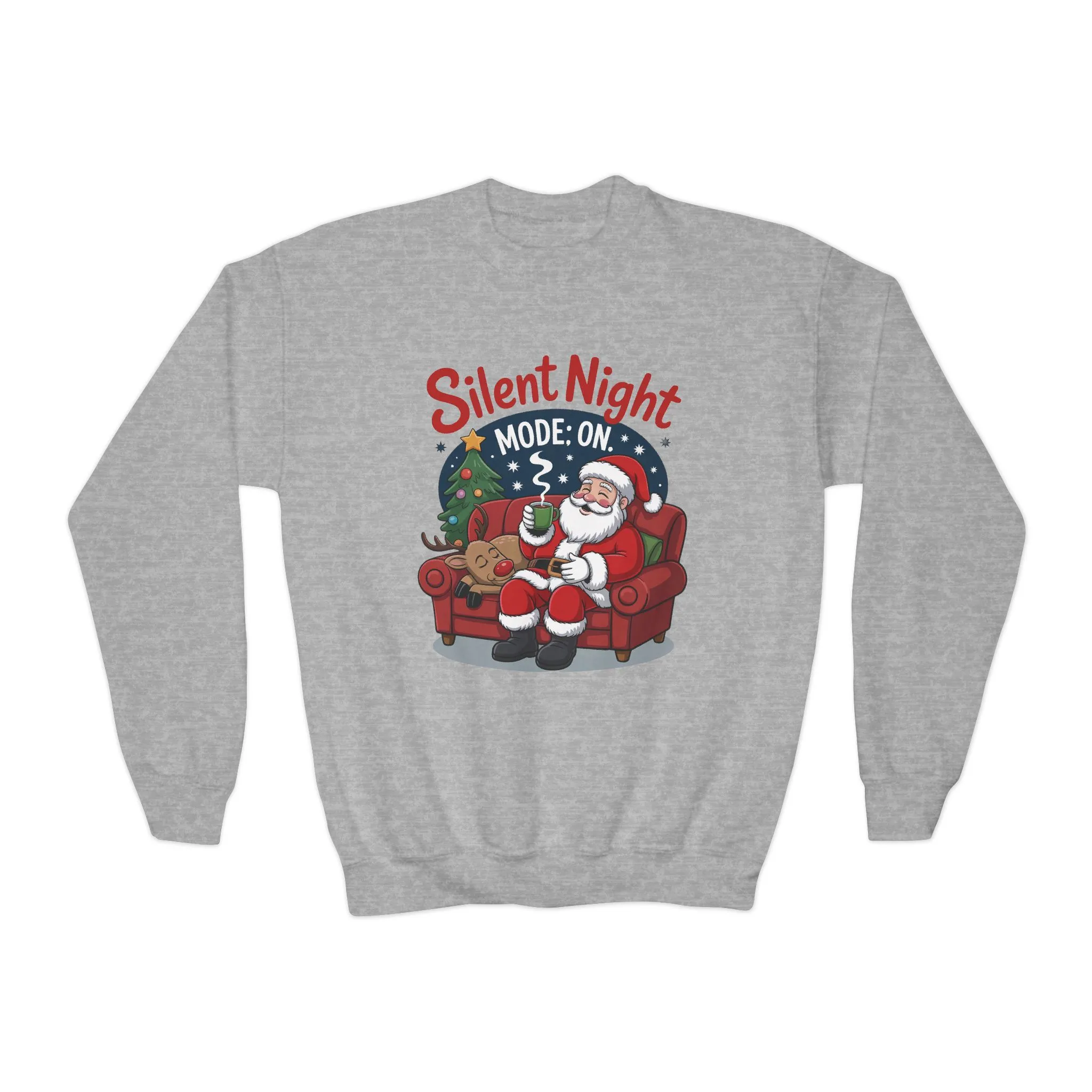 Kids Silent Night Mode On Christmas Sweatshirt, Cute Santa - Reindeer Holiday Jumper, Funny Cozy Christmas Sweater for Youth - Image 10