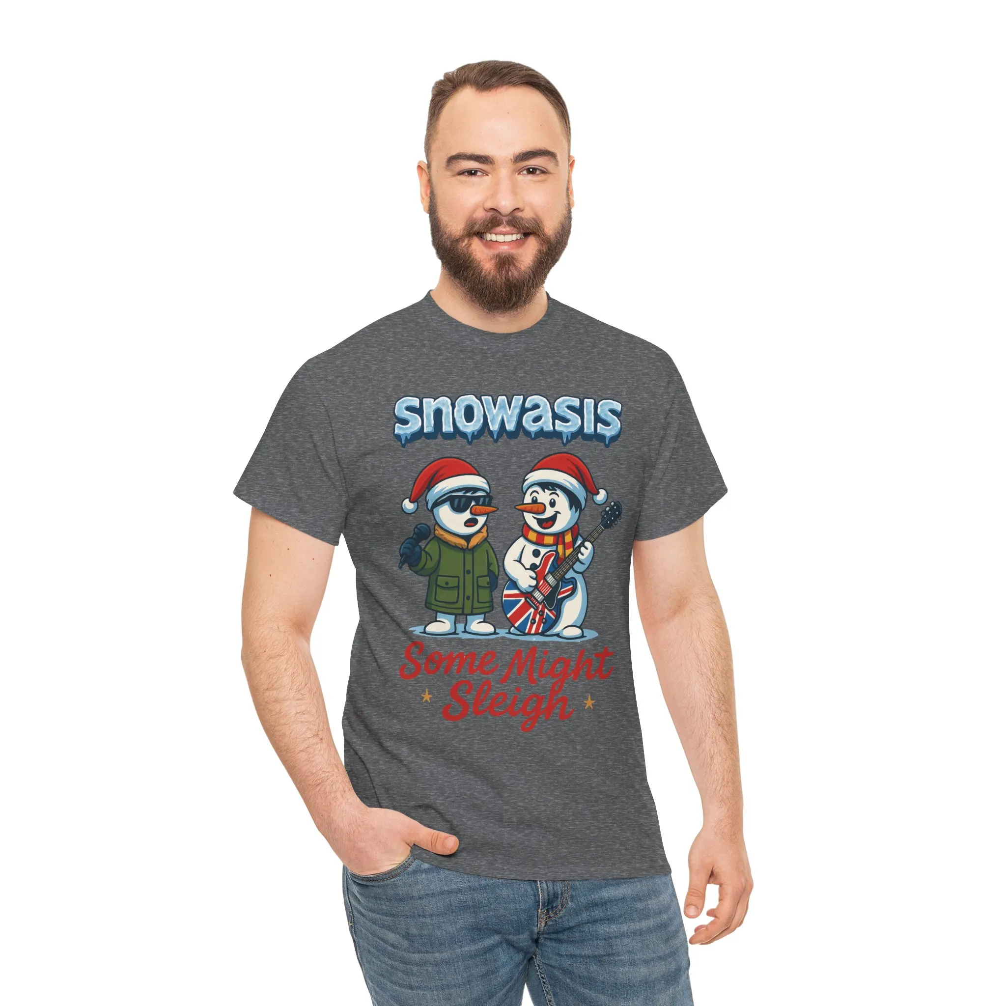 Funny Snowman Band Men's Christmas T-Shirt, Snowasis Some Might Sleigh Tee - Image 14