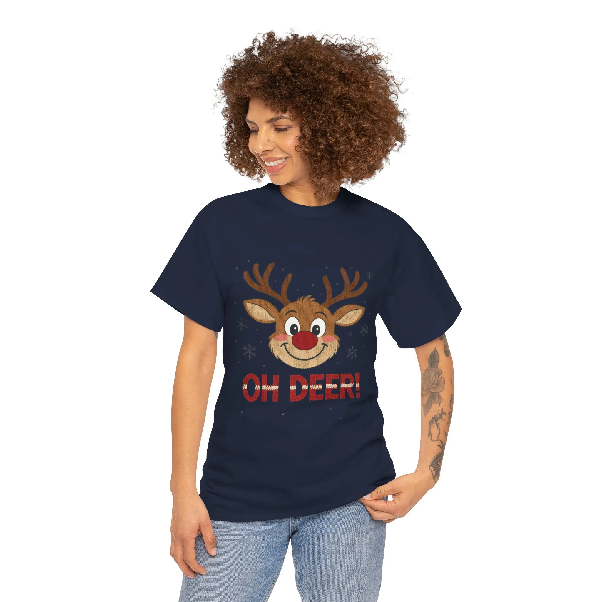 Women's Oh Deer Christmas T-Shirt, Cute Reindeer Holiday Graphic Tee, Women's Heavy Cotton Tee - Image 14