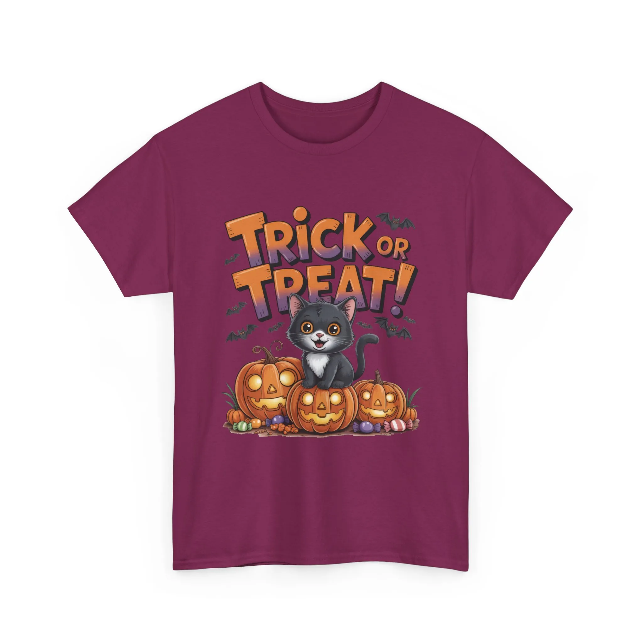 Cute Black Cat Trick or Treat Halloween T-Shirt for Women, Funny Pumpkin Cat Tee, Spooky Fall Shirt, Matching Family Halloween Shirts - Image 28