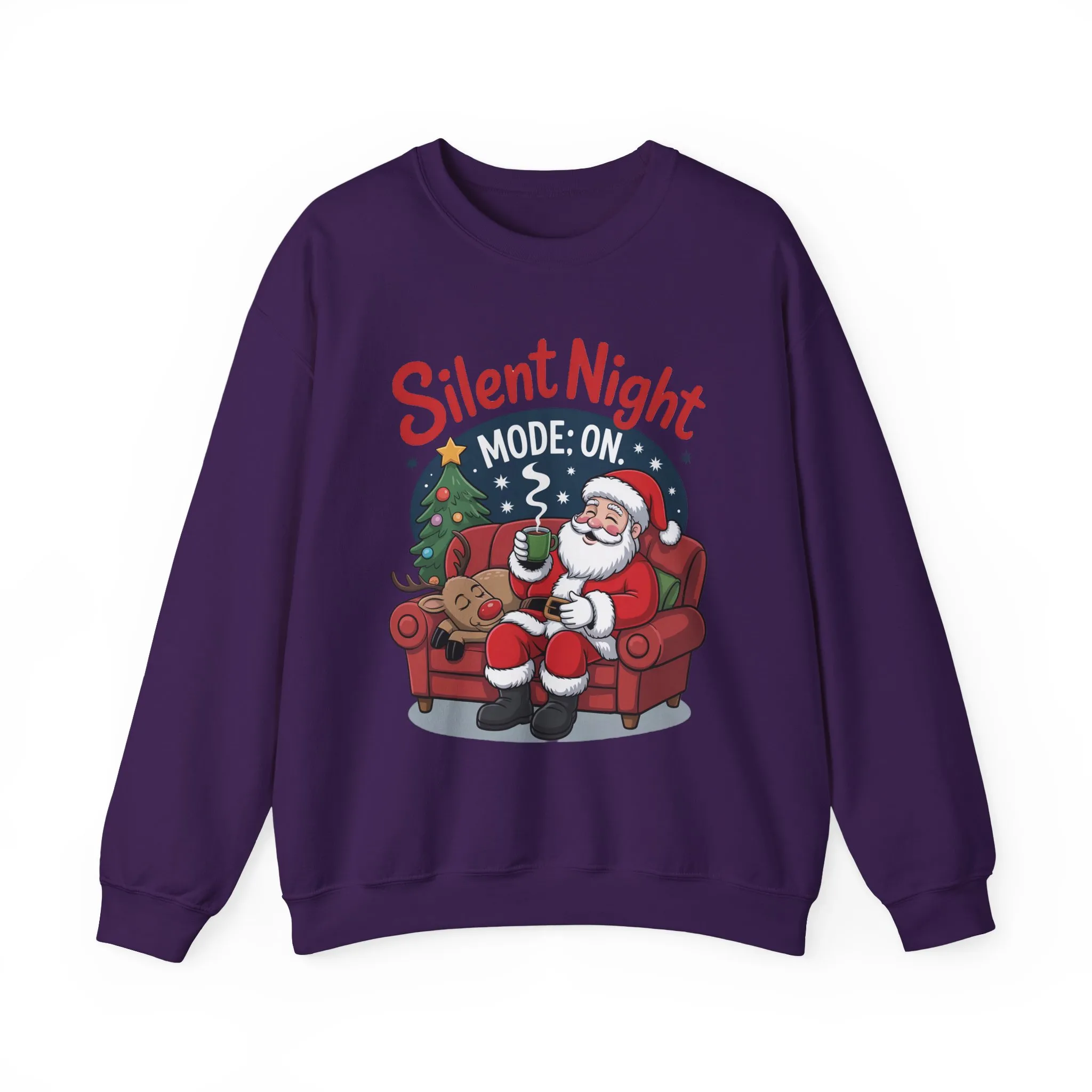 Silent Night Mode On Christmas Sweatshirt, Funny Relaxed Santa - Reindeer Sweater, Cozy Holiday Jumper for Women - Image 25
