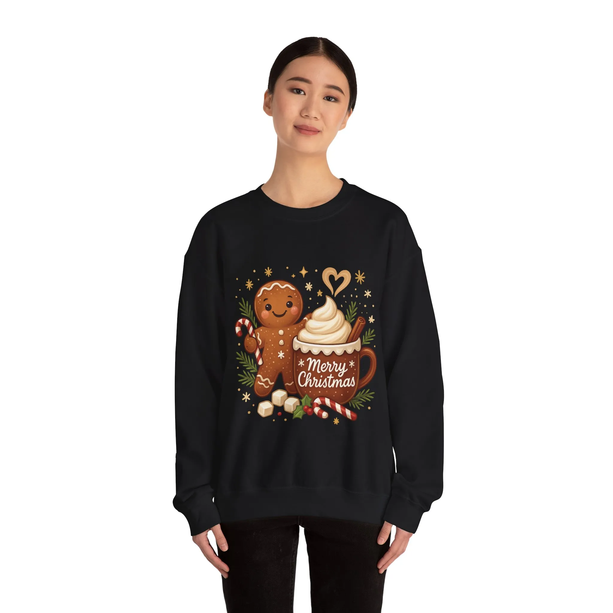 Women's Gingerbread - Hot Cocoa Christmas Sweatshirt, Cozy Holiday Pullover, Women's Heavy Blend™ Crewneck Sweatshirt - Image 8