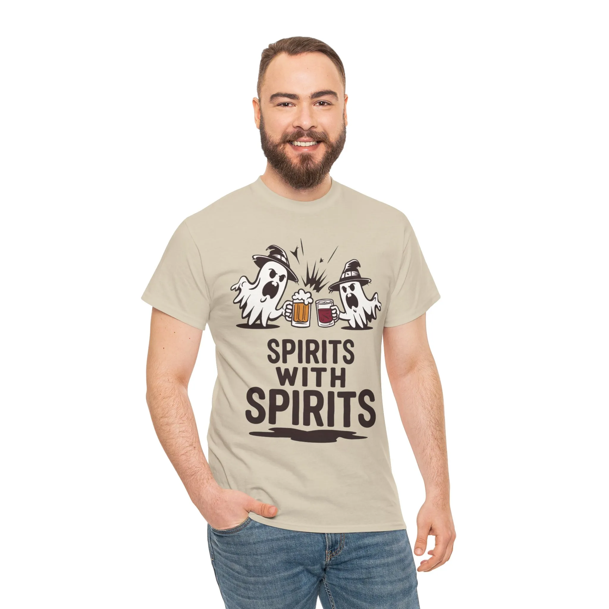 Spirits With Spirits Men's T-Shirt, Funny Ghost Drinking Halloween Party Graphic Tee