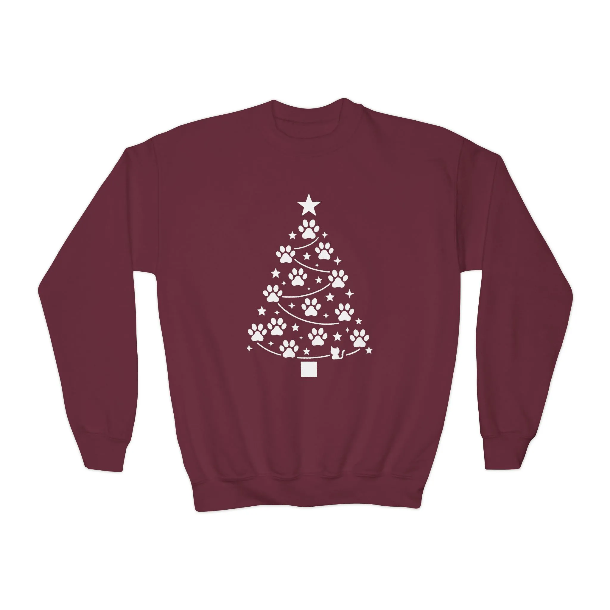 Paw Christmas Tree Girls Youth Sweatshirt, Cute Pet Lover Holiday Sweater - Image 5