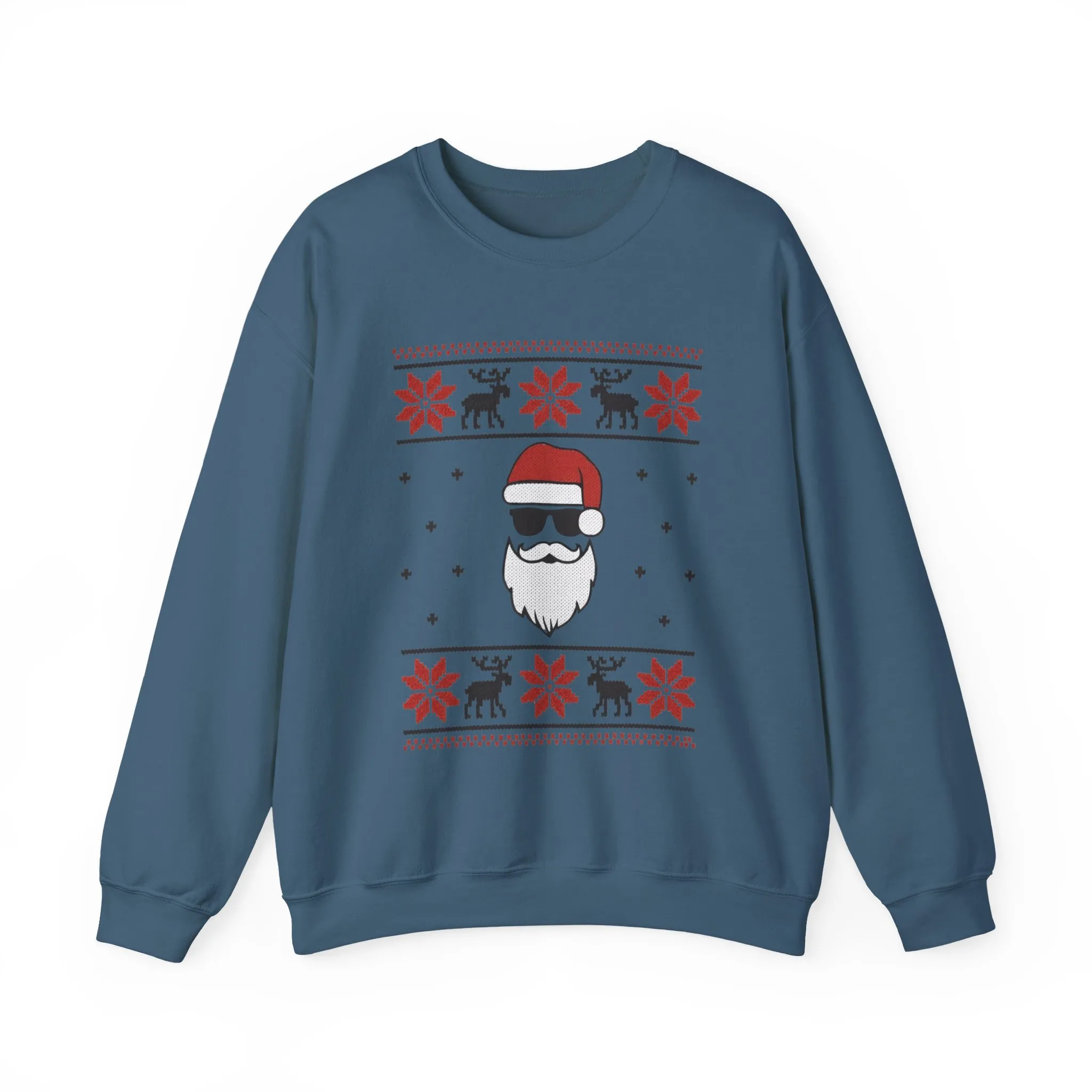 Cool Santa Men's Sweatshirt, Funny Knit Look Pullover, Retro Christmas Sweater Style - Image 2