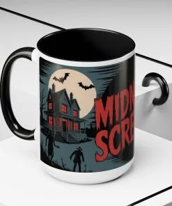 Midnight Screams Mug, Retro Horror Movie Poster Coffee Cup, Gothic Halloween Gift for Horror Lovers, Accent Coffee Mug (11, 15oz)