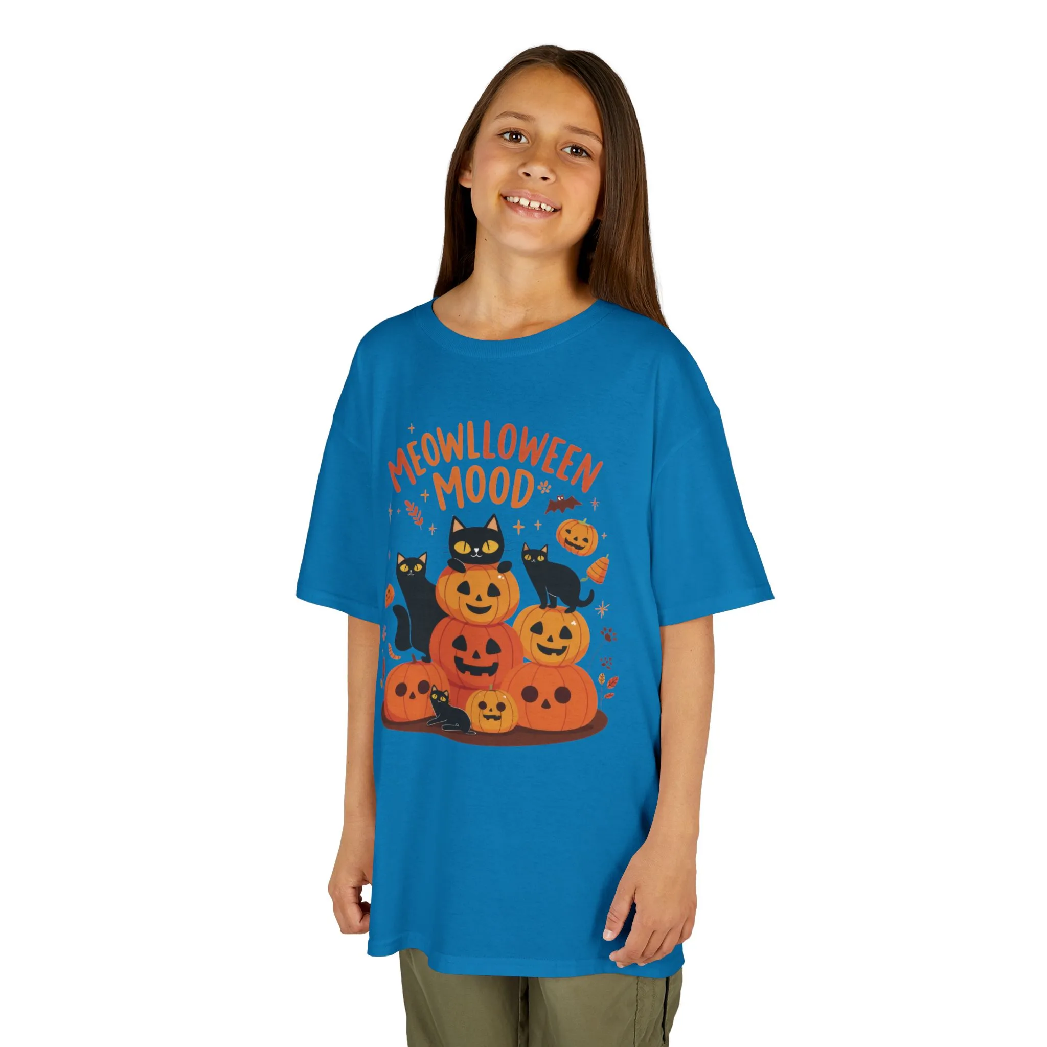 Meowlloween Mood Kids Shirt, Cute Black Cat Halloween T-Shirt for Girls and Boys, Funny Pumpkin Cat Tee, Cozy Fall Cat Lover Gift - Image 17