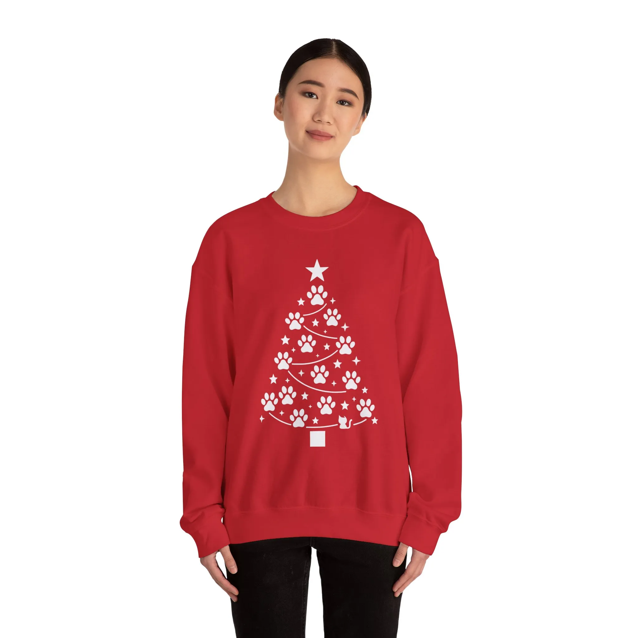 Paw Christmas Tree Women's Sweatshirt, Pet Lover Holiday Sweater - Image 23