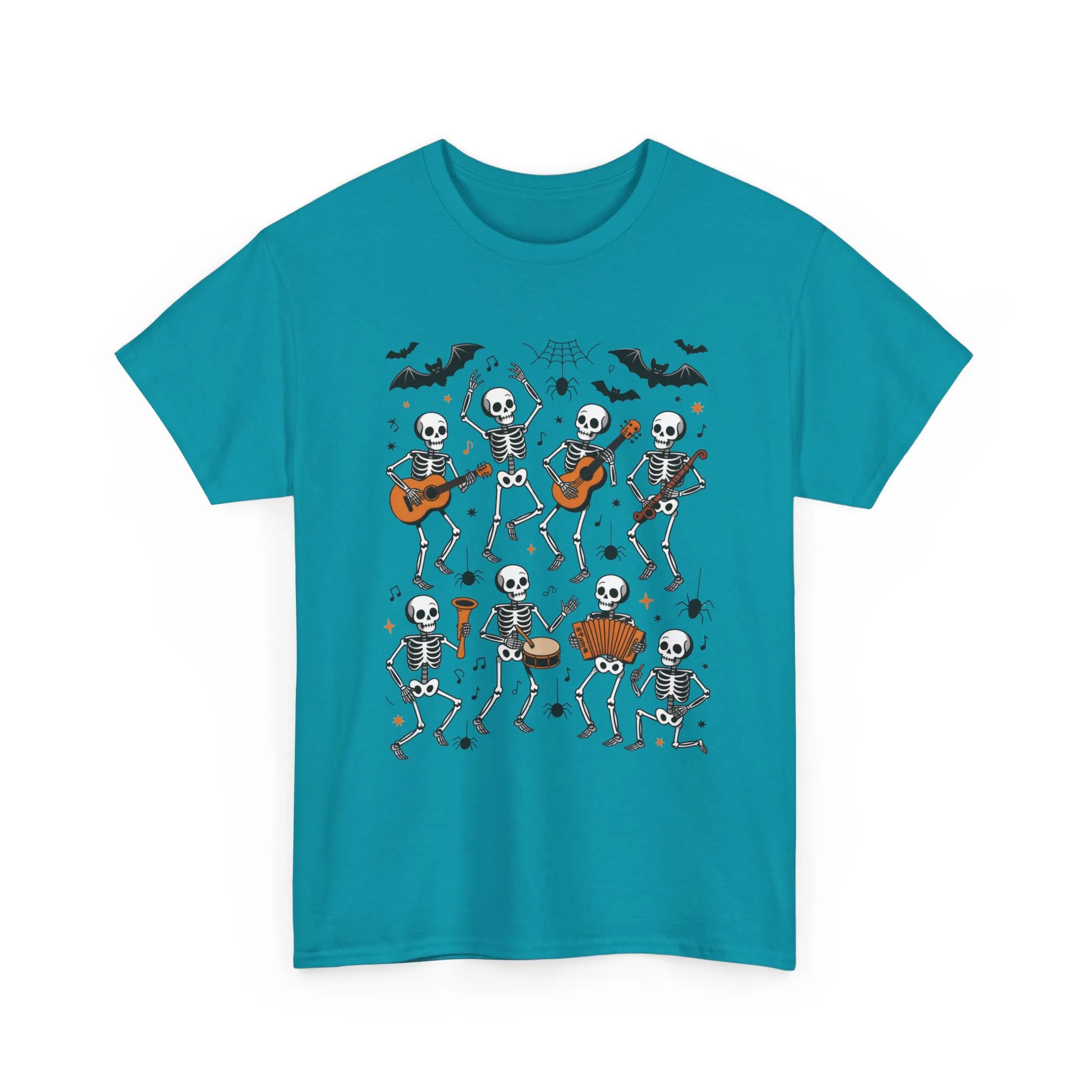 Dancing Skeleton Band Halloween T-Shirt for Men, Funny Spooky Music Tee, Rock and Roll Skeleton Shirt, Cool Halloween Party Outfit - Image 25