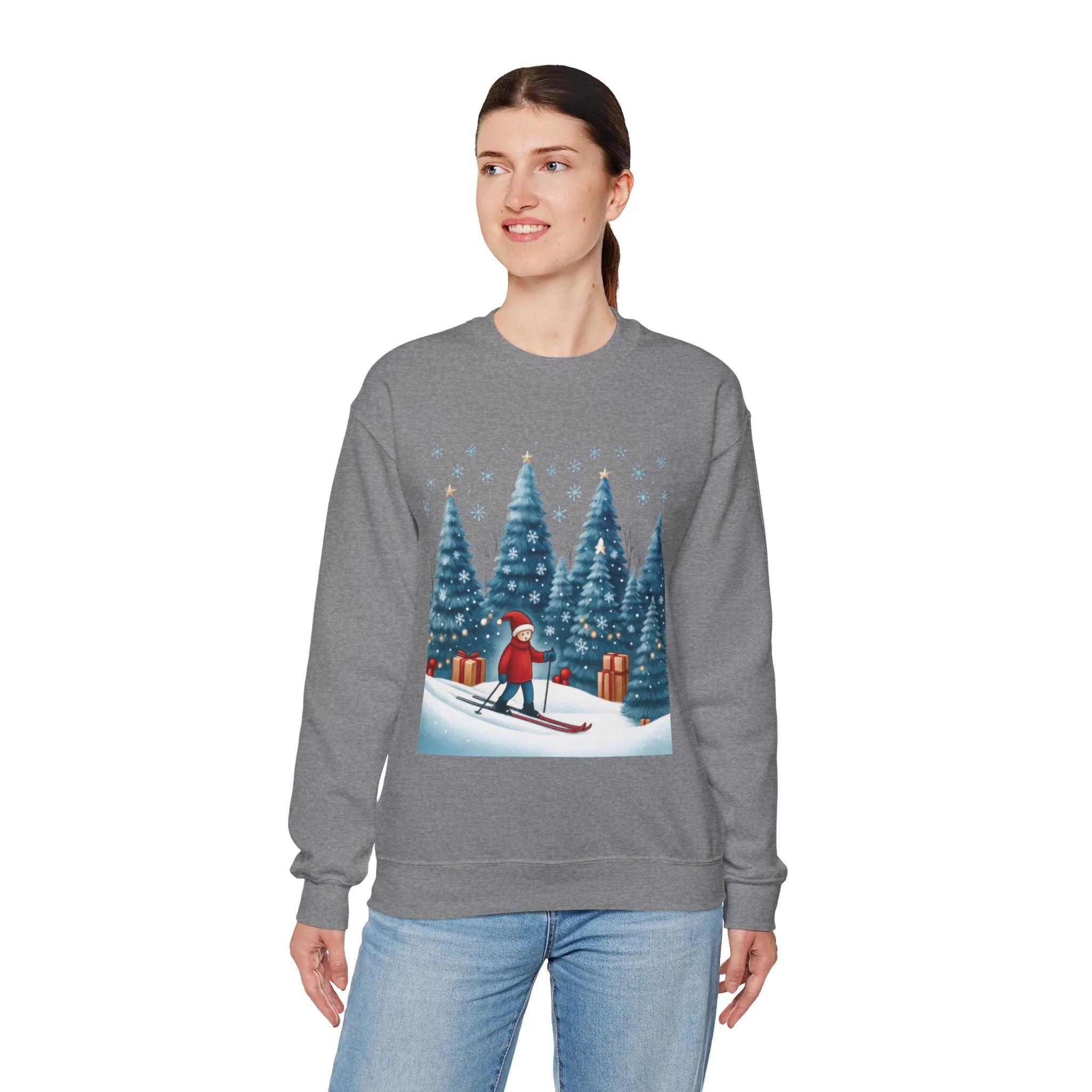 Womens Christmas Skiing Sweatshirt, Cozy Winter Holiday Pullover, Women's Heavy Blend™ Crewneck Sweatshirt - Image 15