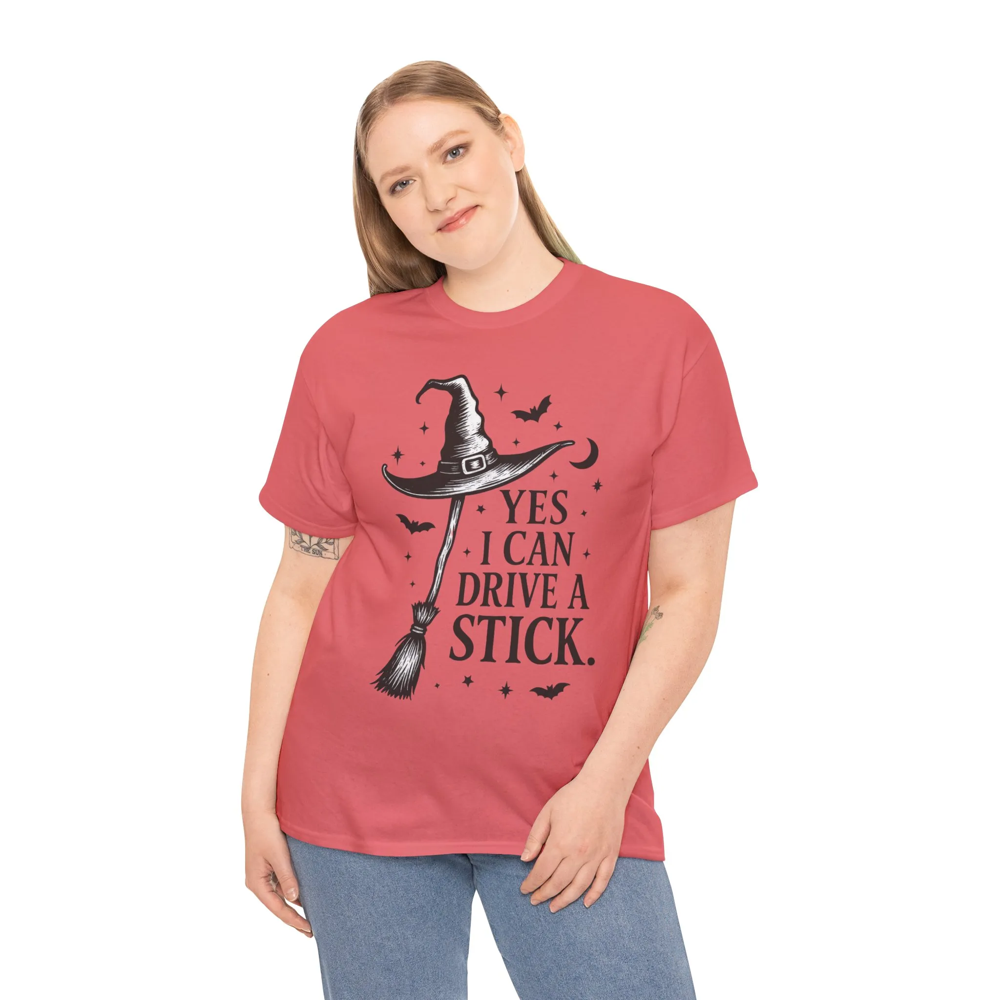 Yes I Can Drive a Stick Witch Hat Broom Halloween Women's T-Shirt, Funny Spooky Graphic Tee, Witch Shirt - Image 30