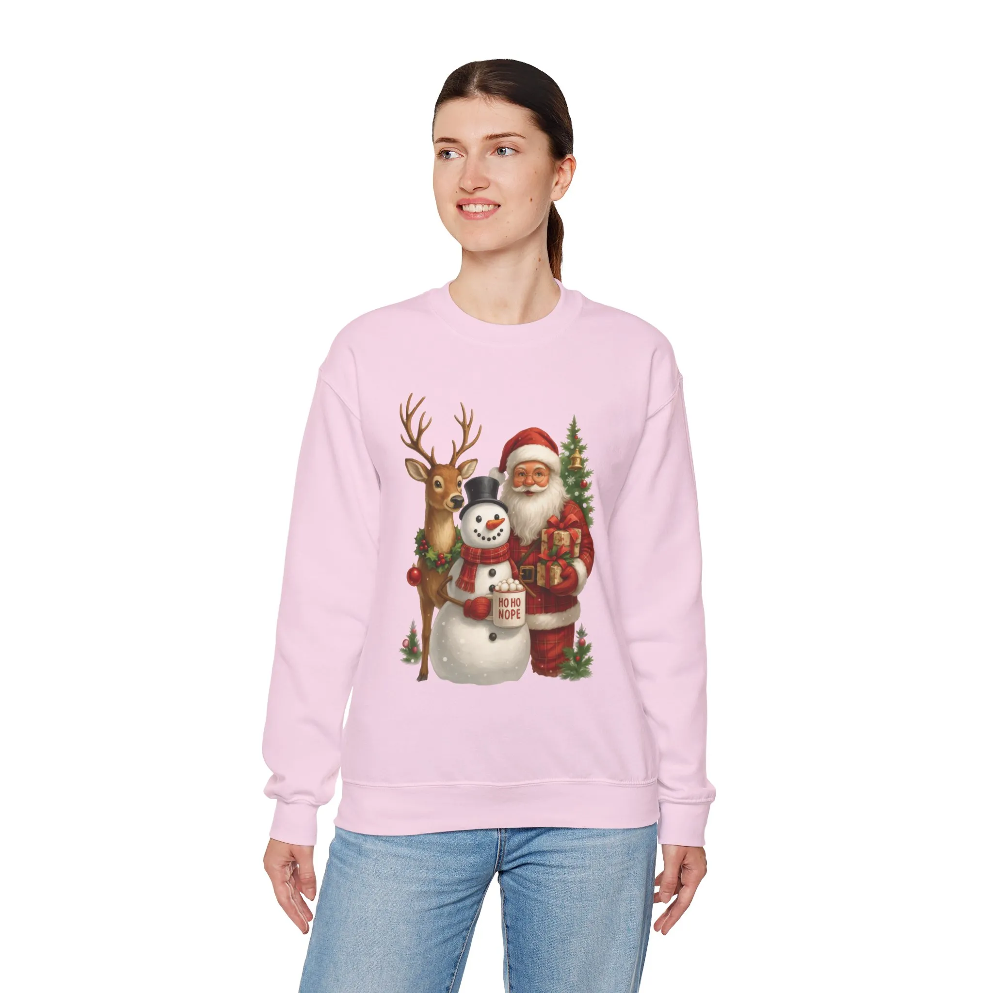 Santa, Snowman - Reindeer Christmas Sweatshirt, Funny Ho Ho Nope Holiday Sweater, Cute Vintage Christmas Jumper for Women - Image 24
