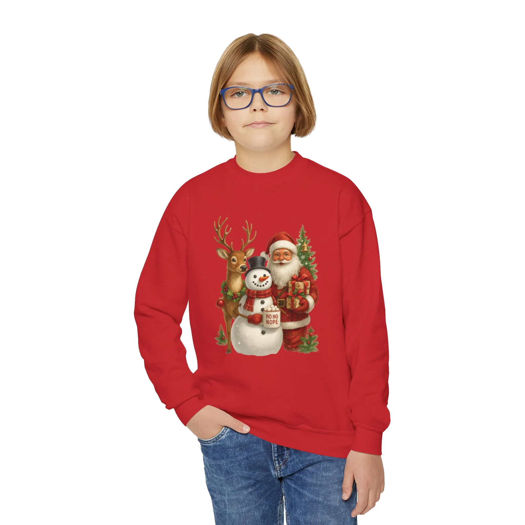 Kids Santa, Snowman - Reindeer Christmas Sweatshirt, Cute Ho Ho Nope Holiday Jumper, Funny Santa Sweater for Girls - Image 23