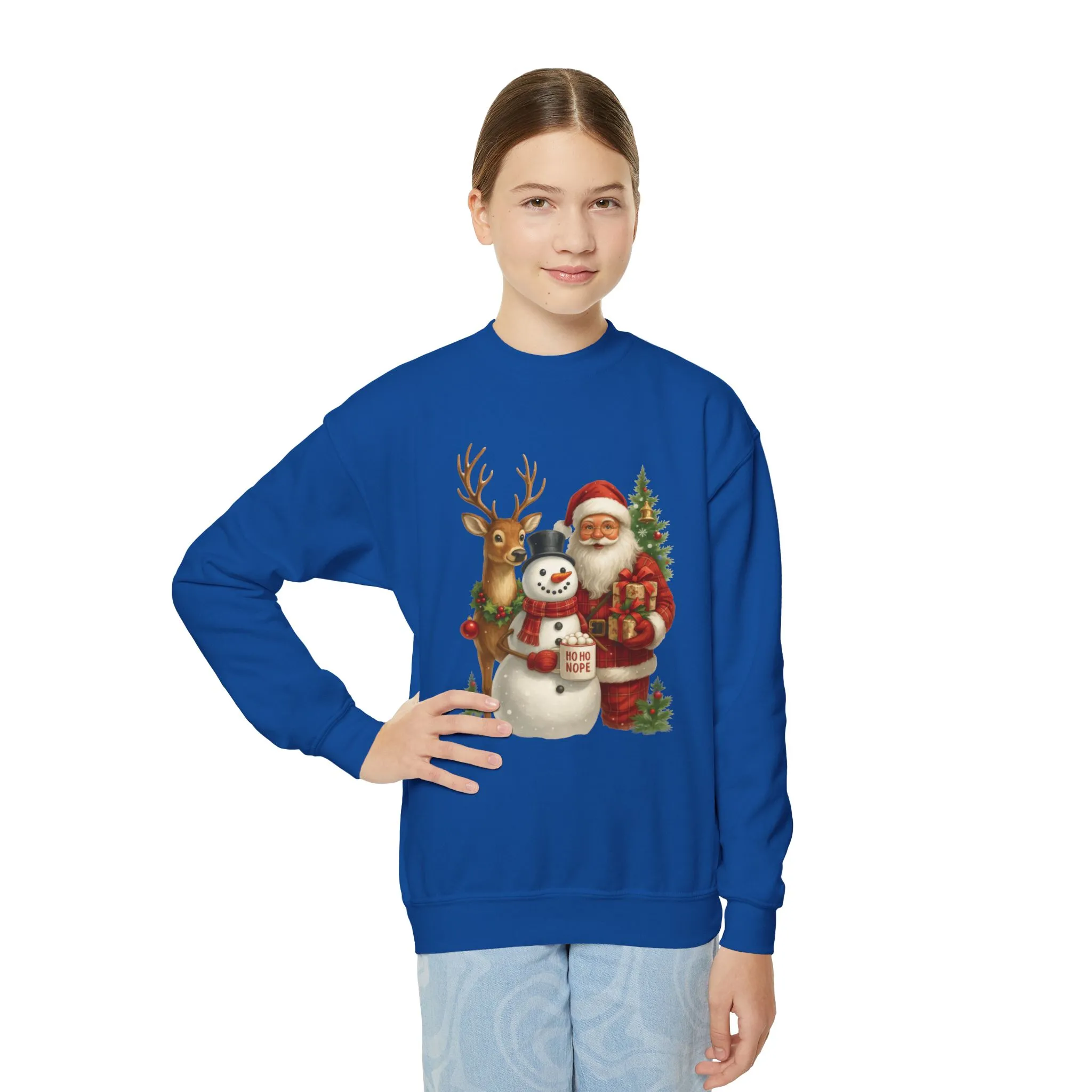 Kids Santa, Snowman - Reindeer Christmas Sweatshirt, Cute Ho Ho Nope Holiday Jumper, Funny Santa Sweater for Girls - Image 18