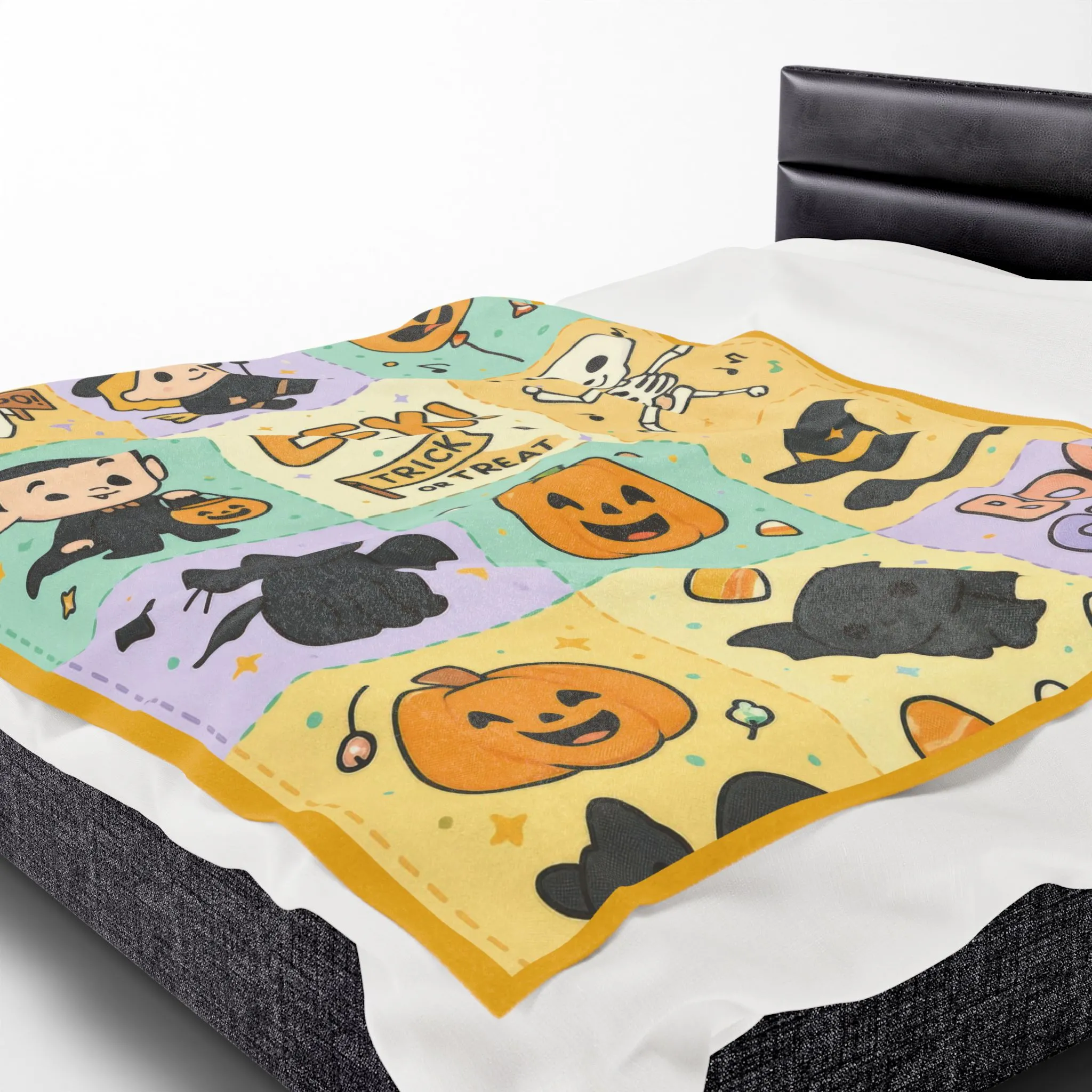 Cute Halloween Blanket for Kids, Pastel Ghosts, Pumpkins Bats, Soft Velveteen Plush Throw Blanket - Image 6