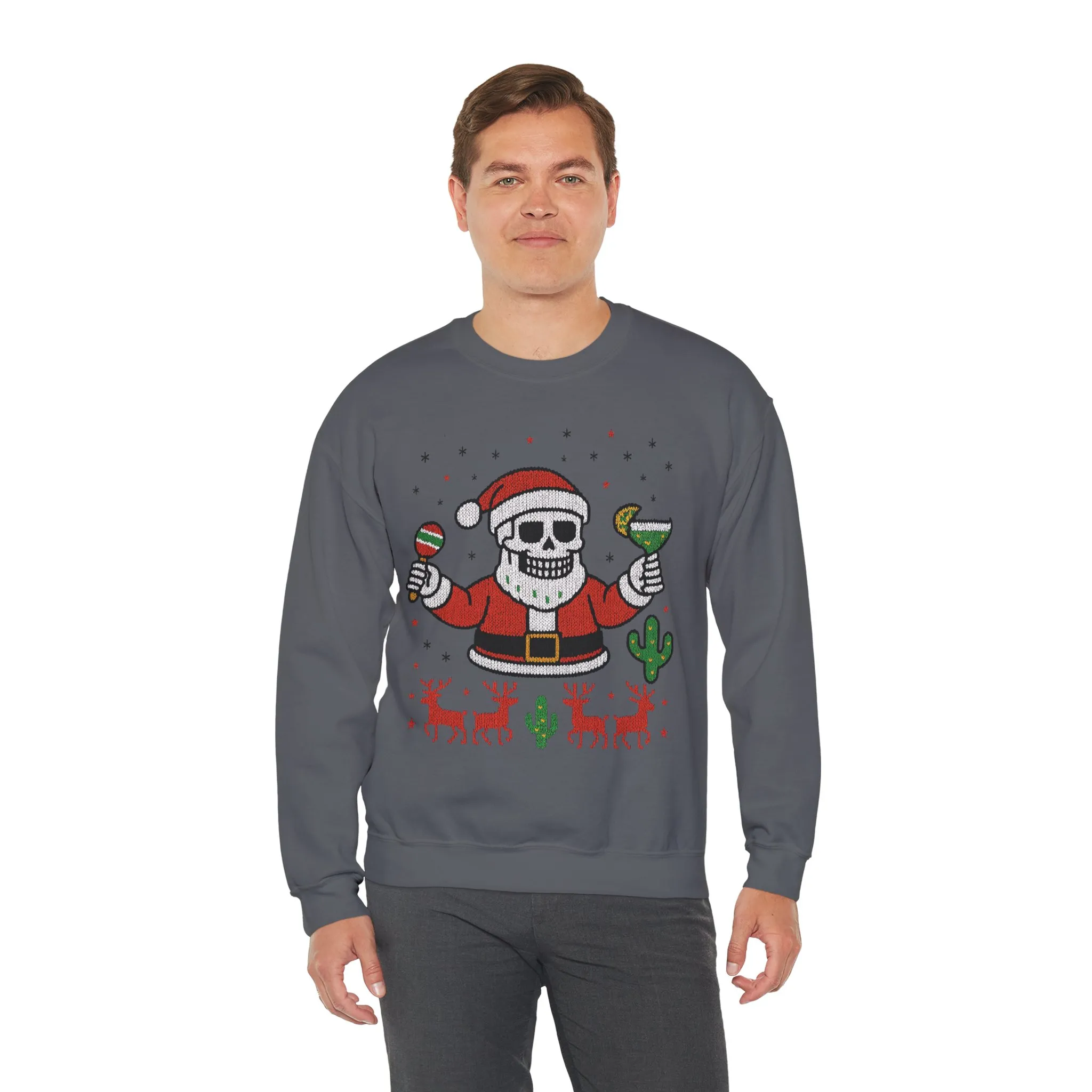Skeleton Santa Ugly Christmas Sweatshirt for Men, Funny Margarita Holiday Jumper - Image 21