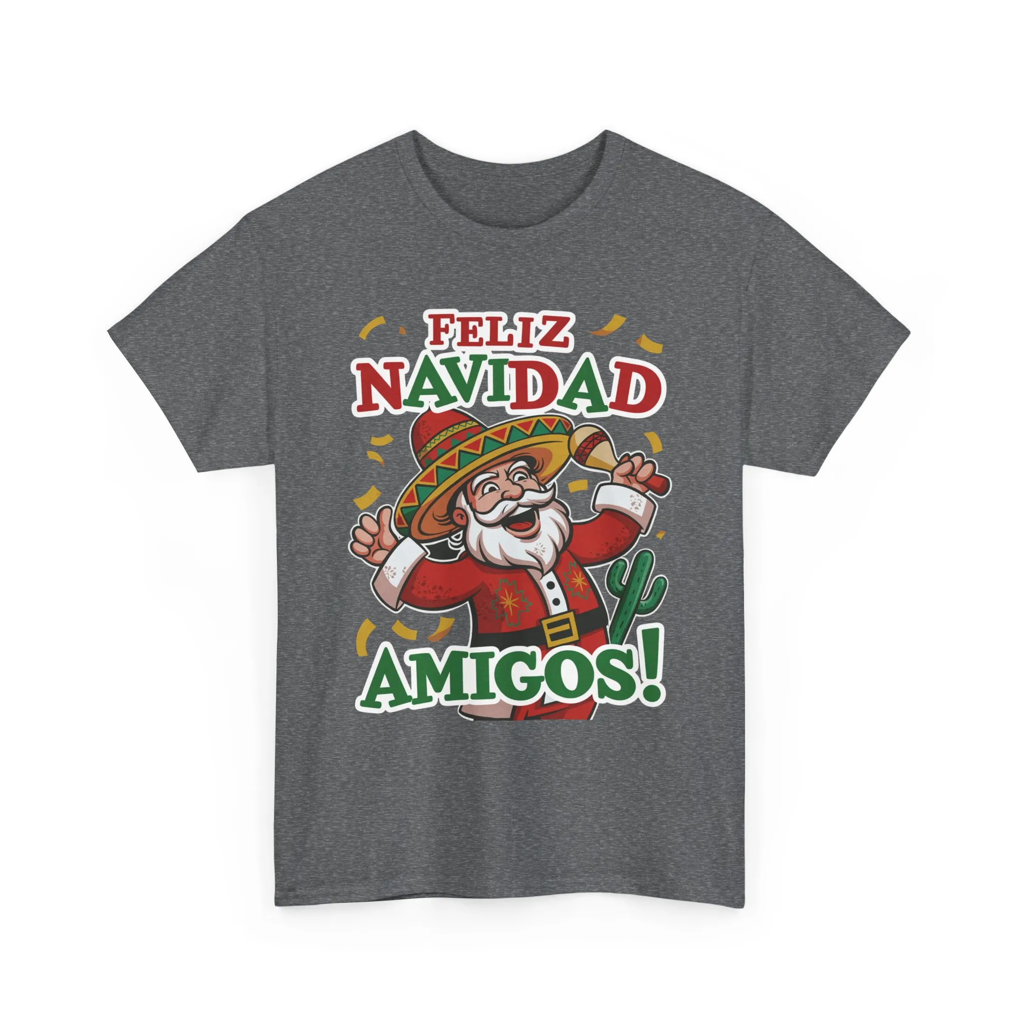 Feliz Navidad Amigos! Funny Mexican Santa Christmas T-Shirt, Latin Holiday Tee, Sombrero Santa Fiesta Shirt - Image 2
