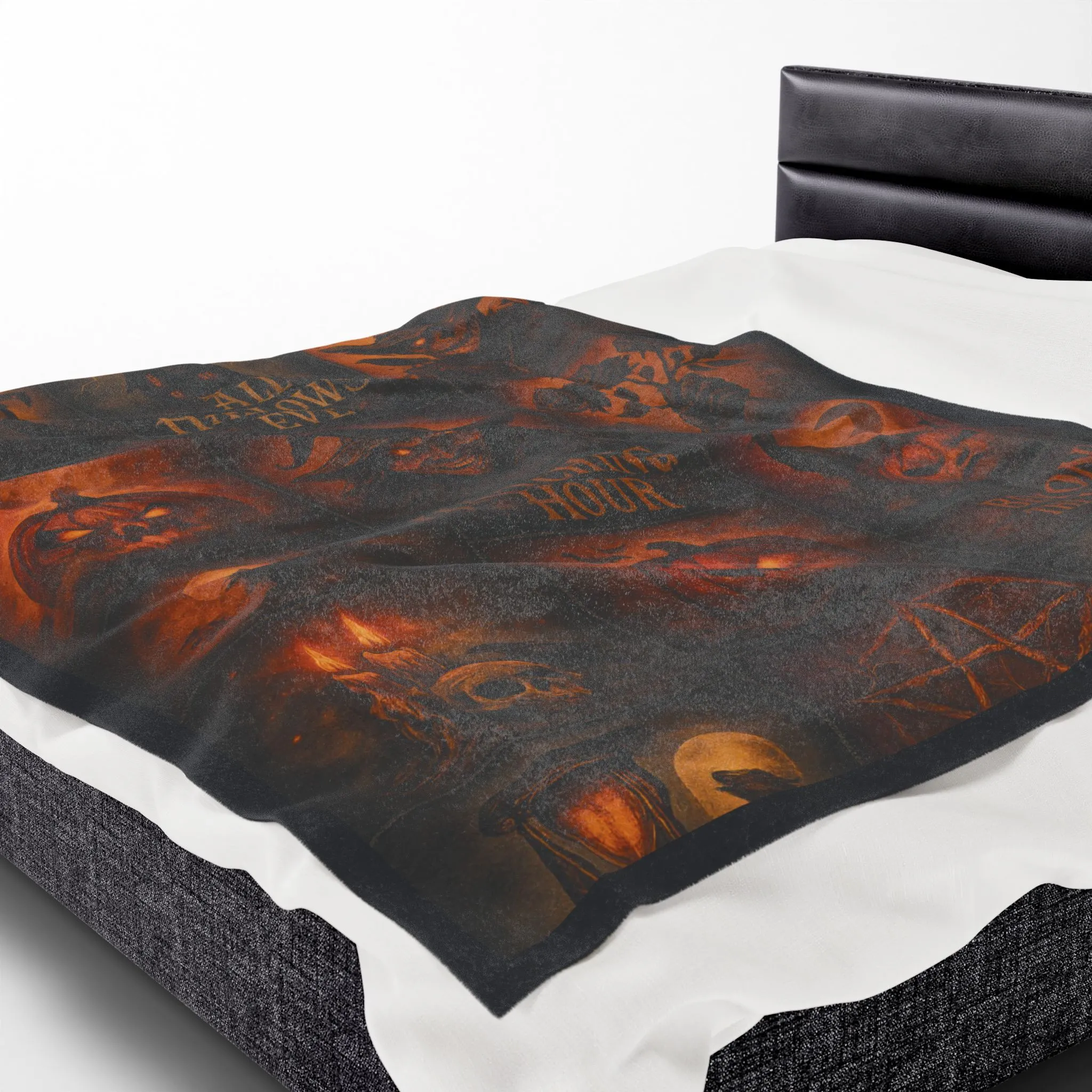 Gothic Halloween Velveteen Plush Blanket, Dark Fantasy Horror Throw, All Hallows Eve Witch Pumpkin Skull Blanket, Spooky Gothic Home Decor - Image 6