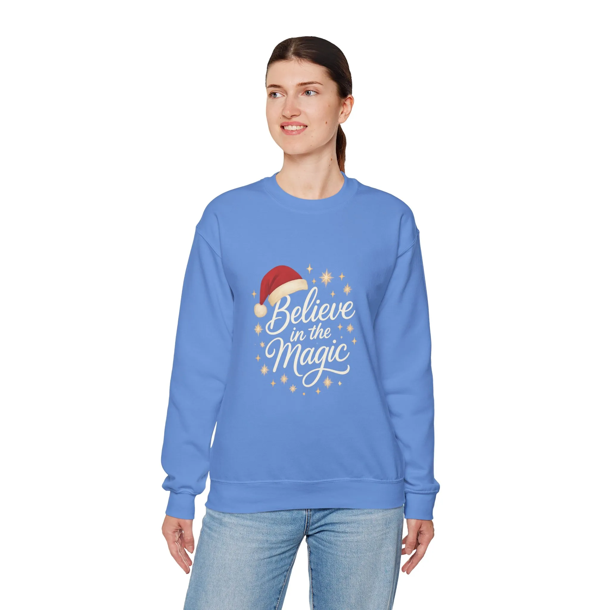 Believe in the Magic Women's Christmas Shirt, Santa Hat Holiday Cozy Sweatshirt, Women's Heavy Blend™ Crewneck Sweatshirt - Image 12
