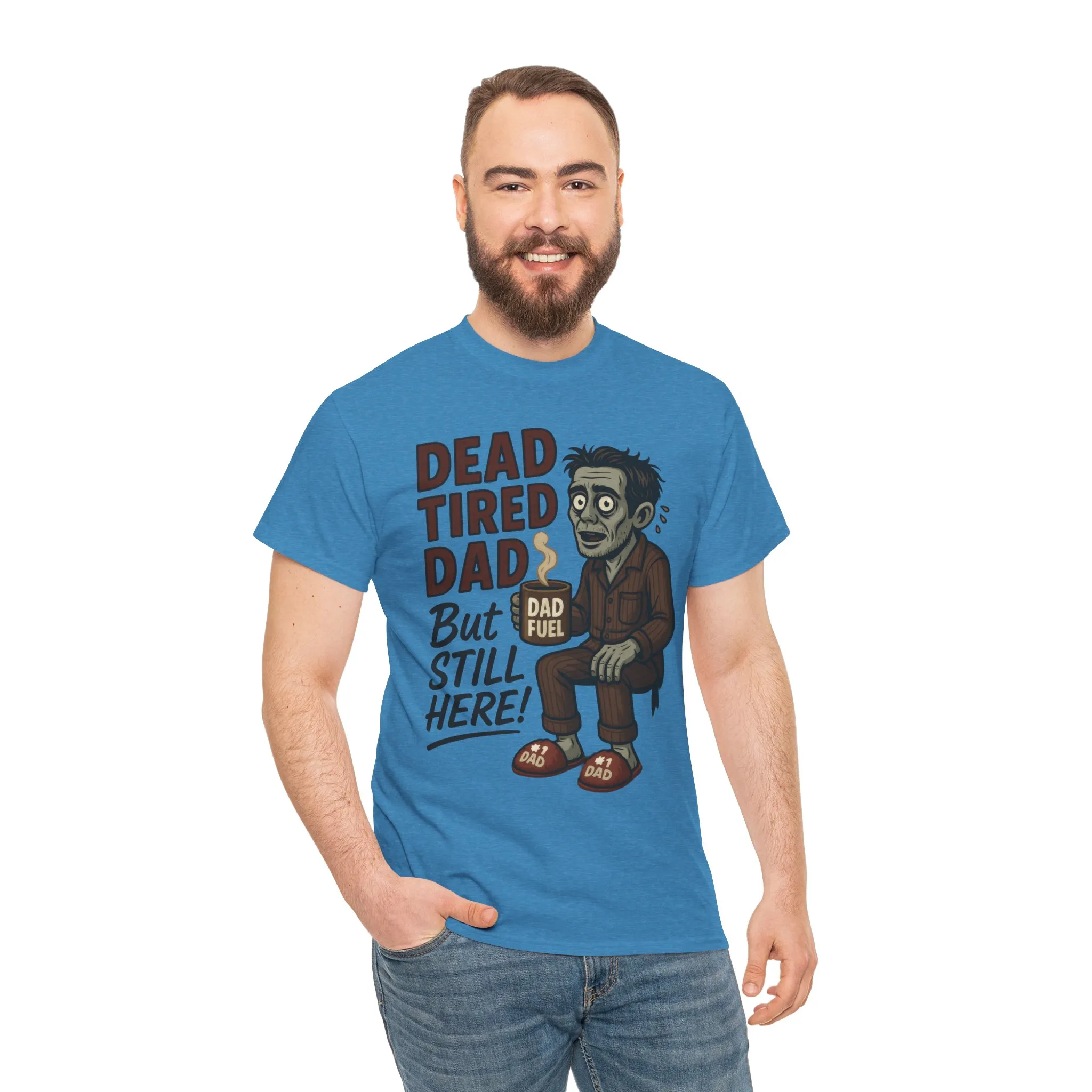 Dead Tired Dad Funny Zombie Coffee Men's T-Shirt, Father's Day Gift for Men, Dad Fuel Graphic Tee, Halloween Dad Tee