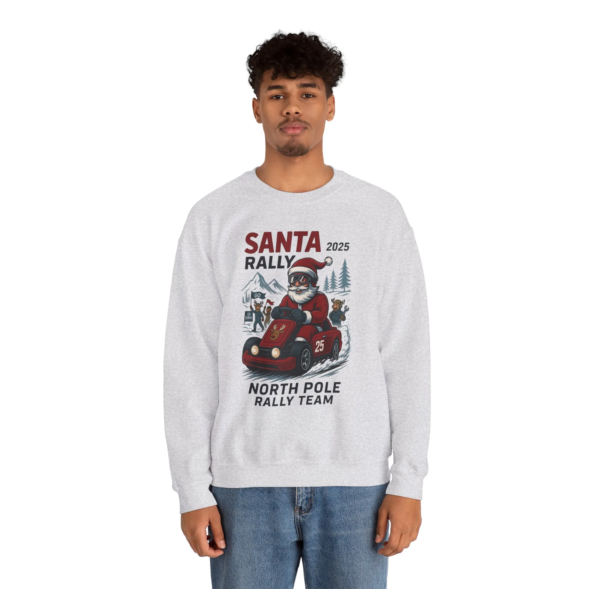 Santa Rally 2025 Christmas Men's Sweatshirt, Funny Santa Racing Sweatshirt for Men, North Pole Rally Team Holiday Jumper - Image 3