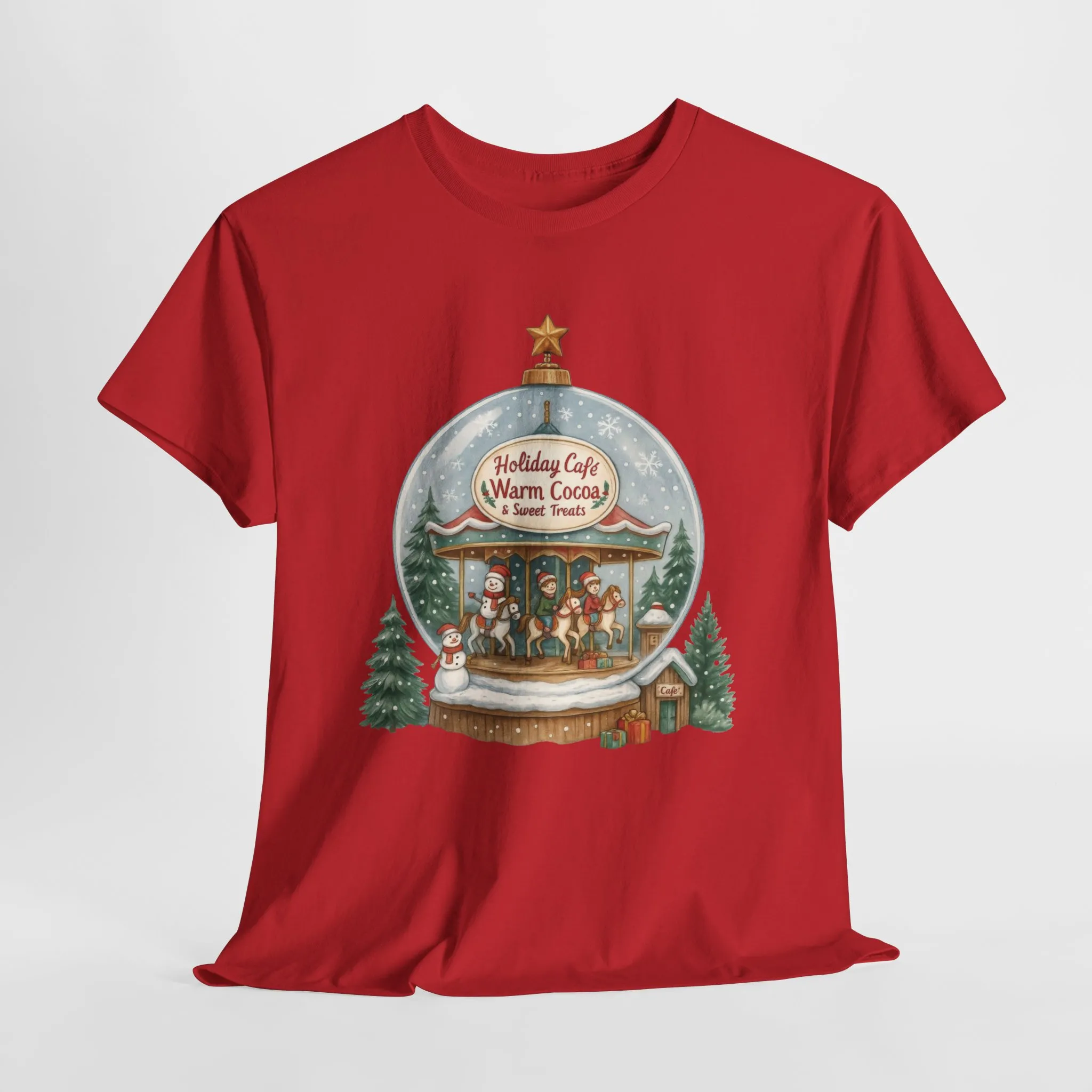 Holiday Café Christmas T-Shirt for Women, Warm Cocoa Carousel Tee - Image 25