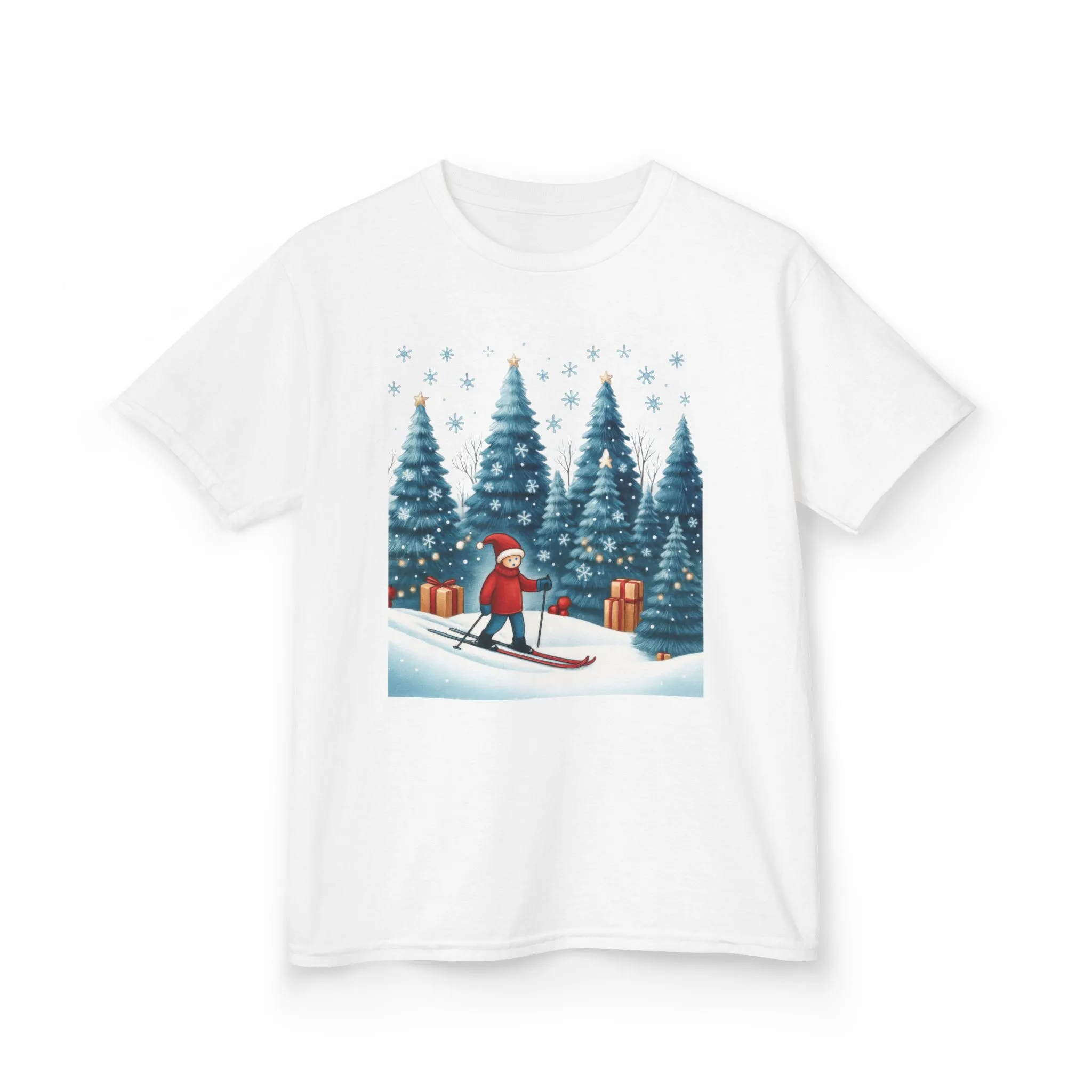 Kids Christmas Skiing T-Shirt, Cute Winter Holiday Graphic Tee, Kids Heavy Cotton™ Tee - Image 3