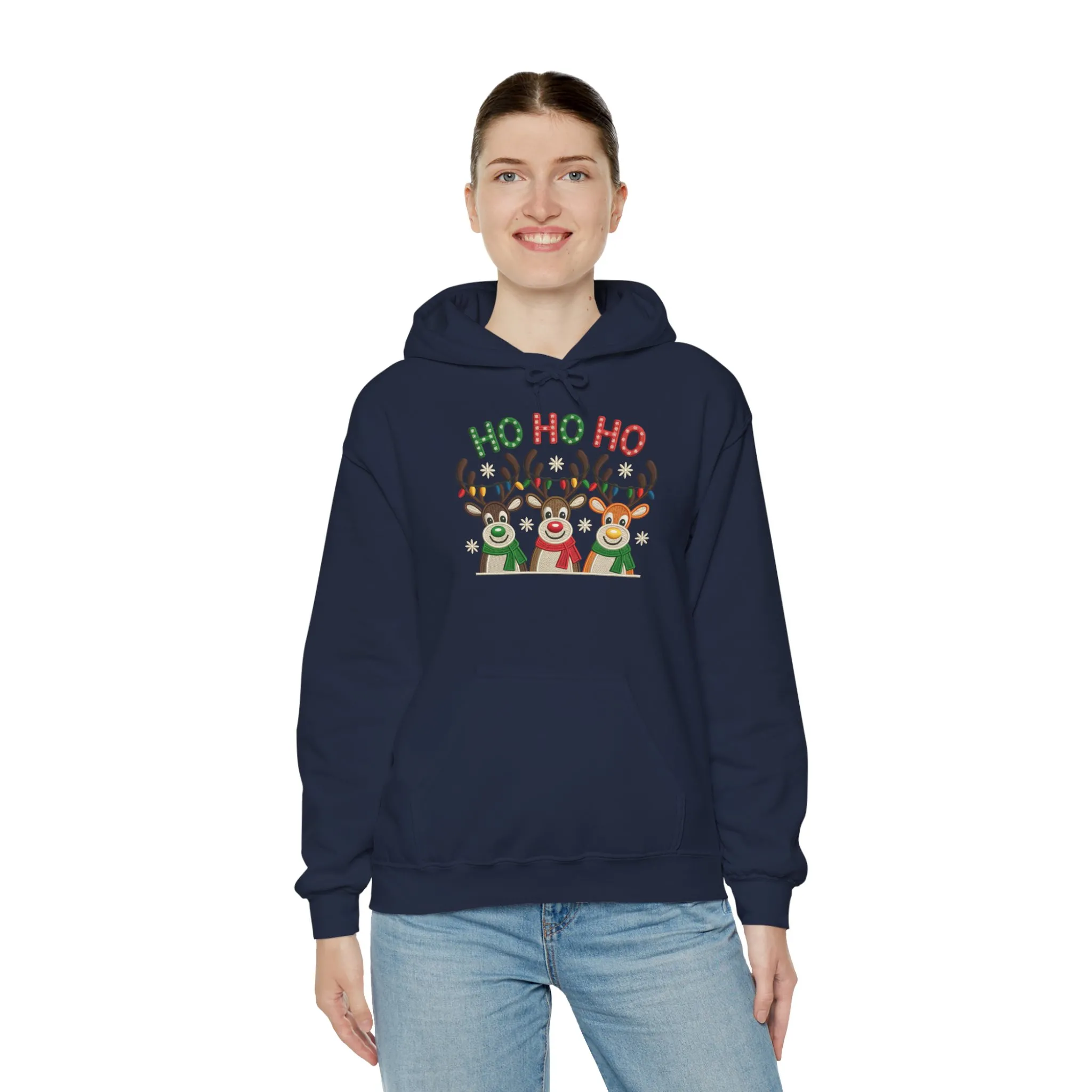 Ho Ho Ho Reindeer Hoodie, Cute Christmas Holiday Pullover for Women - Image 20