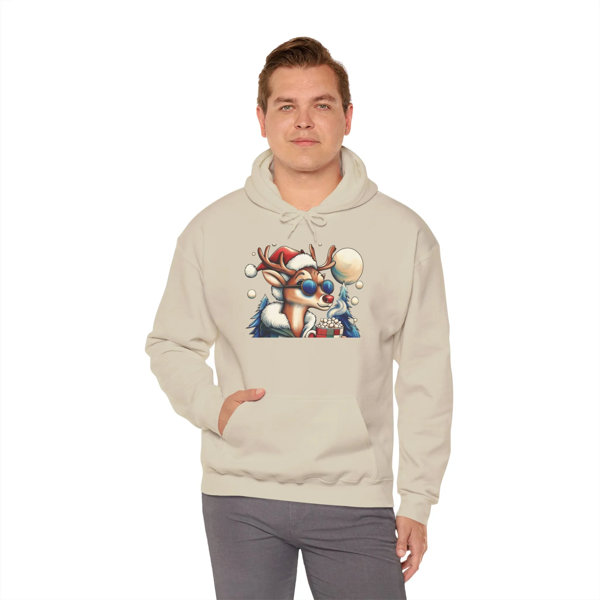 Cool Reindeer Christmas Hoodie, Funny Holiday Hot Cocoa Pullover for Men - Image 16