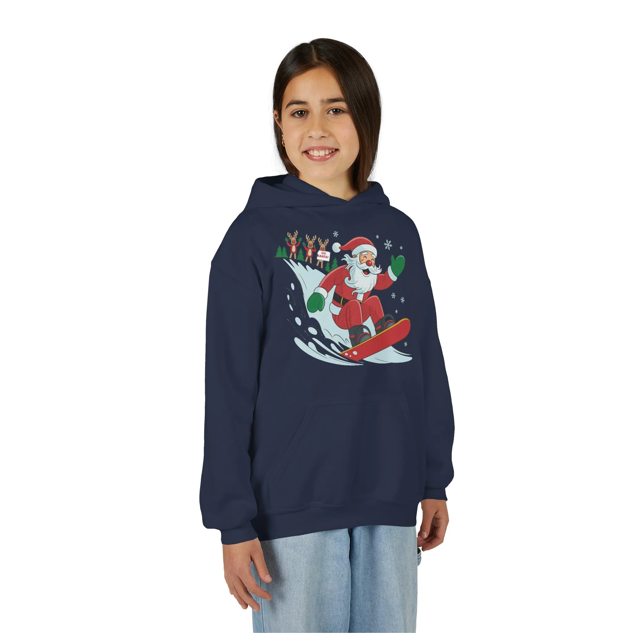 Go Santa Snowboarding Christmas Hoodie, Funny Santa - Reindeer Holiday Hoodie for Kids, Cute Winter Sports Christmas Sweatshirt - Image 24