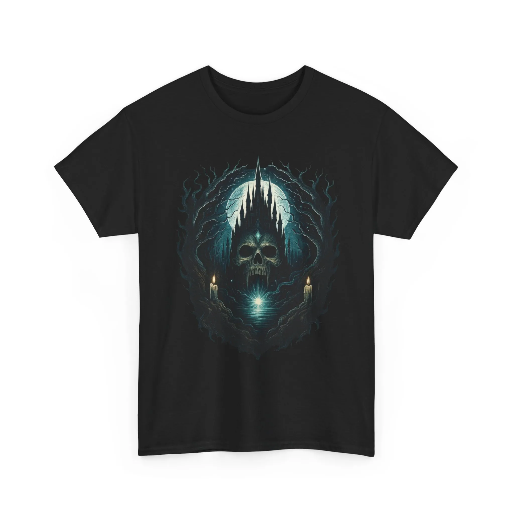 Gothic Skull Castle Men's T-Shirt, Dark Horror Haunted Night Graphic Tee, Halloween Shirt - Image 4