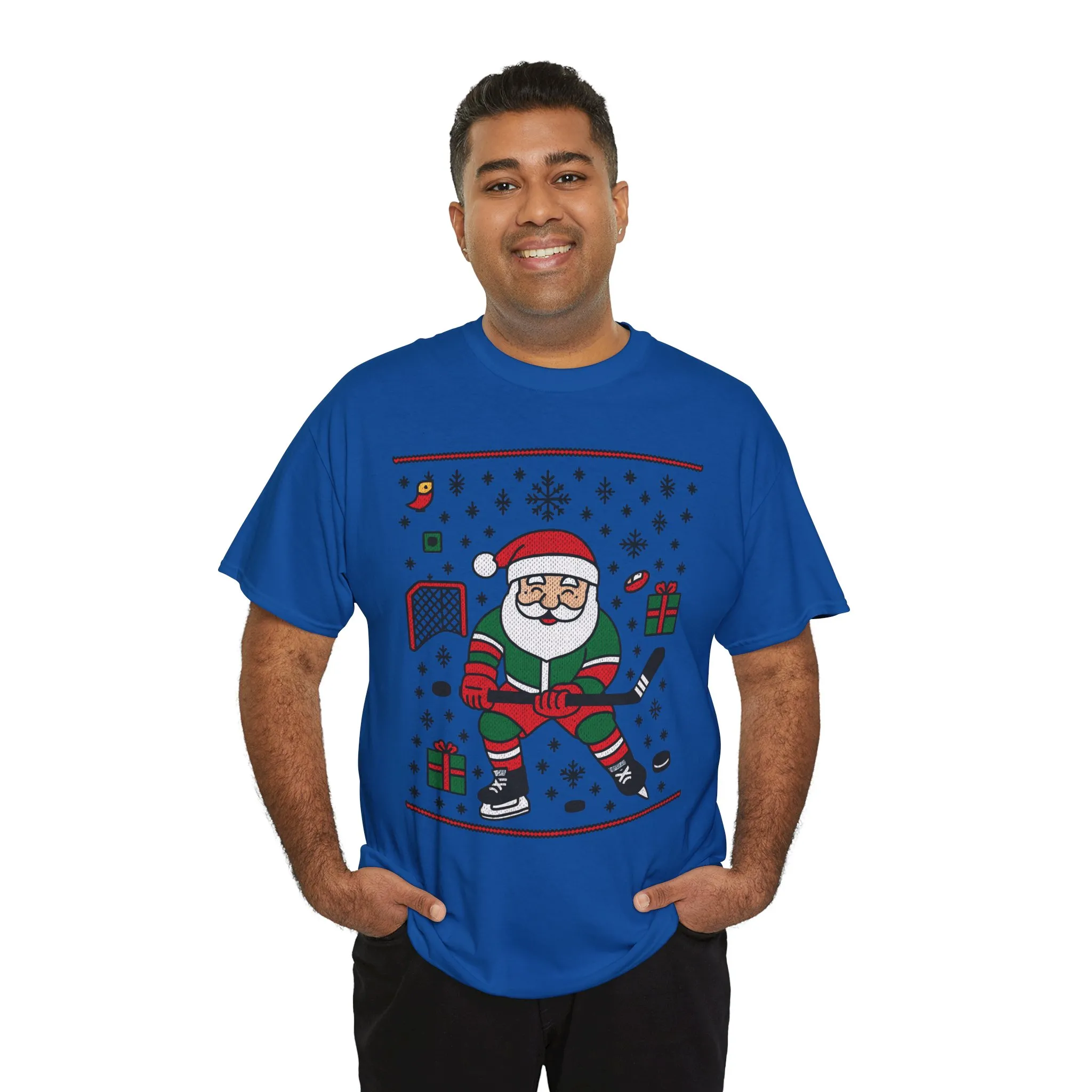 Hockey Santa Men's Christmas T-Shirt, Funny Sports Holiday Tee - Image 24