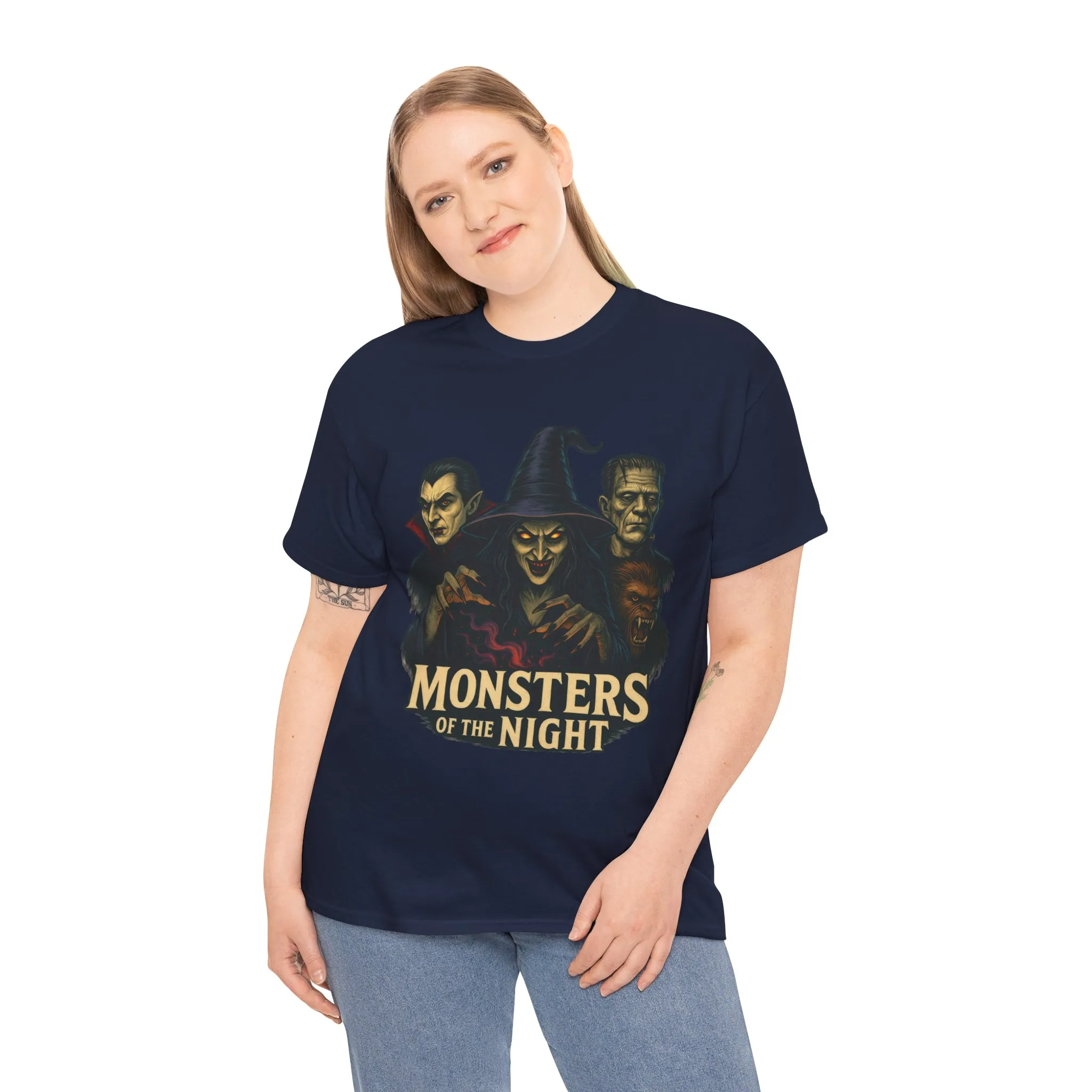 Monsters of the Night Women's T-Shirt, Classic Horror Witch, Vampire, Frankenstein Halloween Tee - Image 21