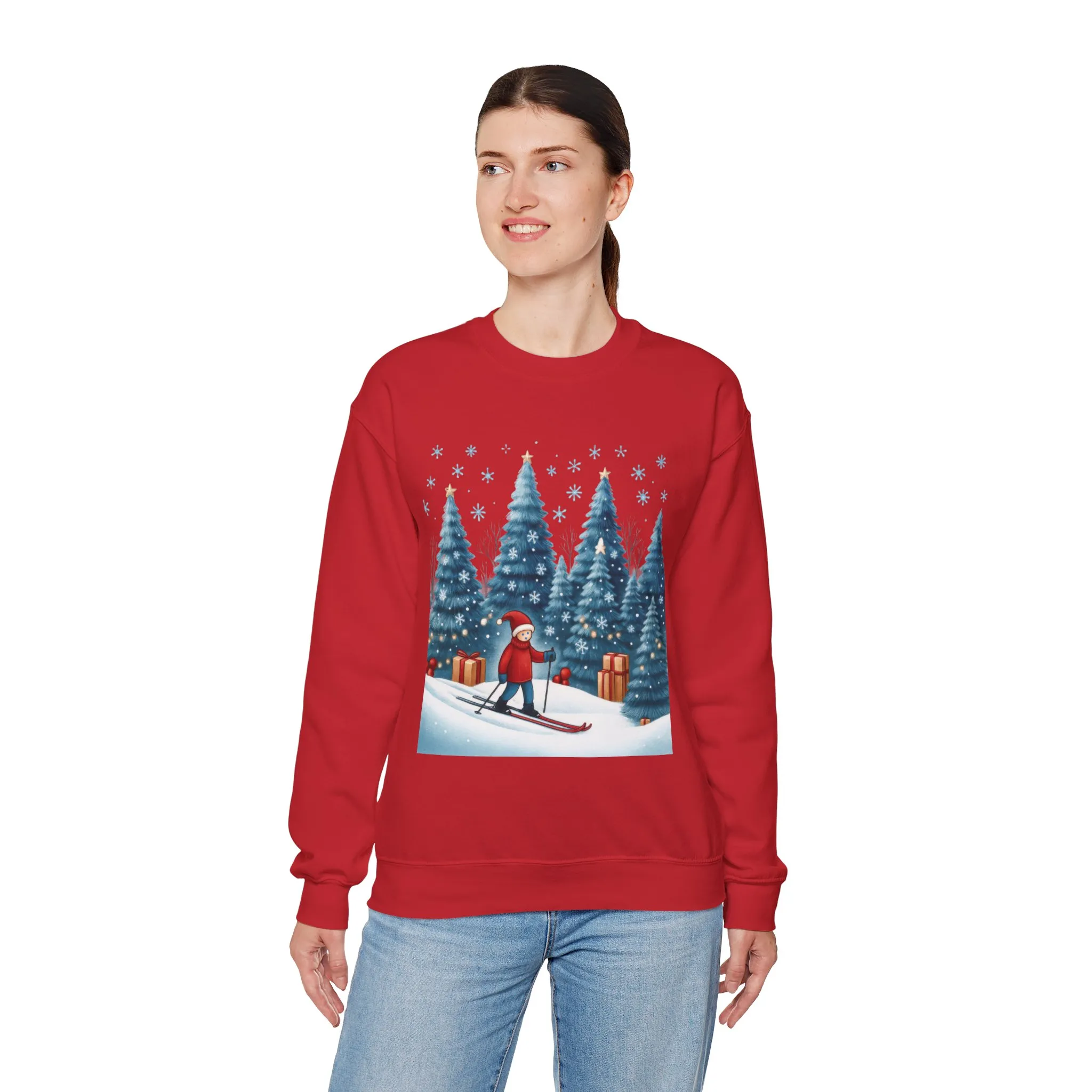 Womens Christmas Skiing Sweatshirt, Cozy Winter Holiday Pullover, Women's Heavy Blend™ Crewneck Sweatshirt - Image 27