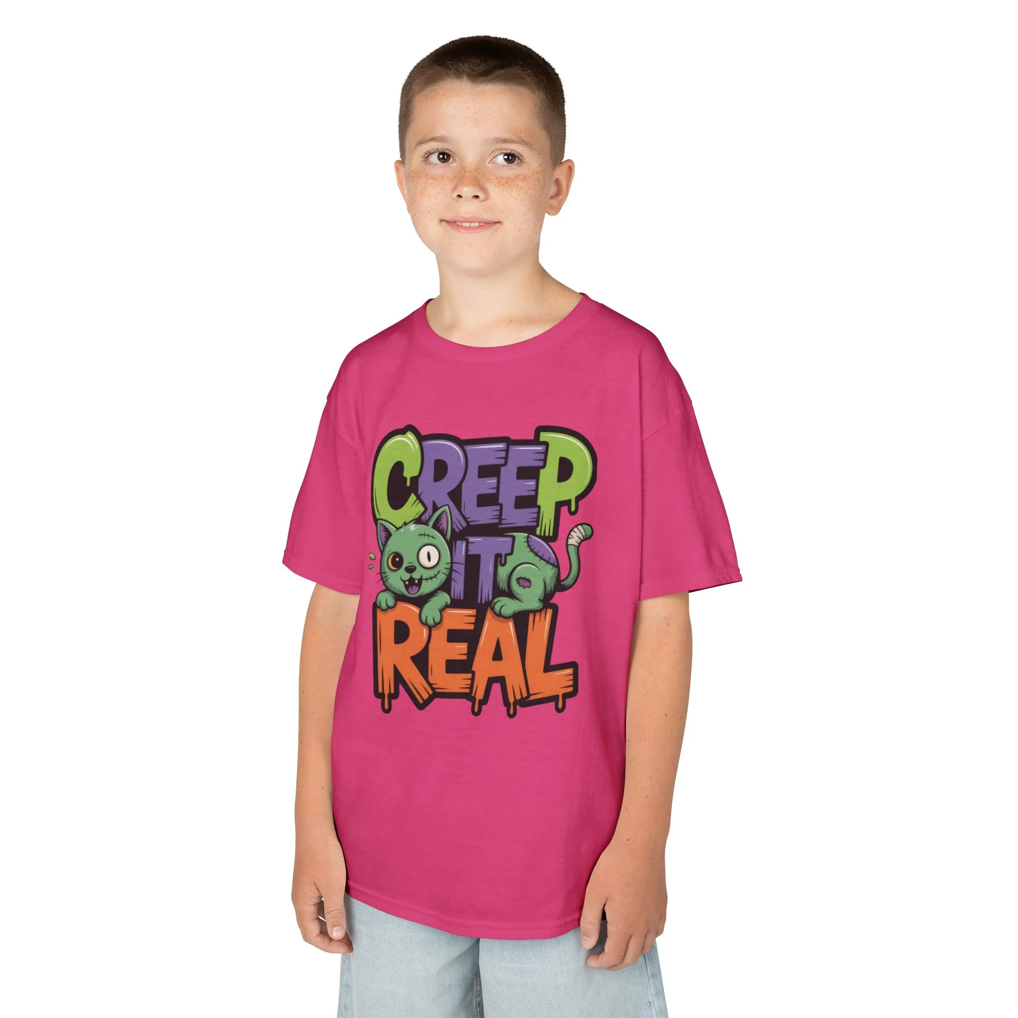 Creep It Real Kids Halloween Shirt, Cute Zombie Cat Graffiti Style T-Shirt for Boys & Girls - Image 27