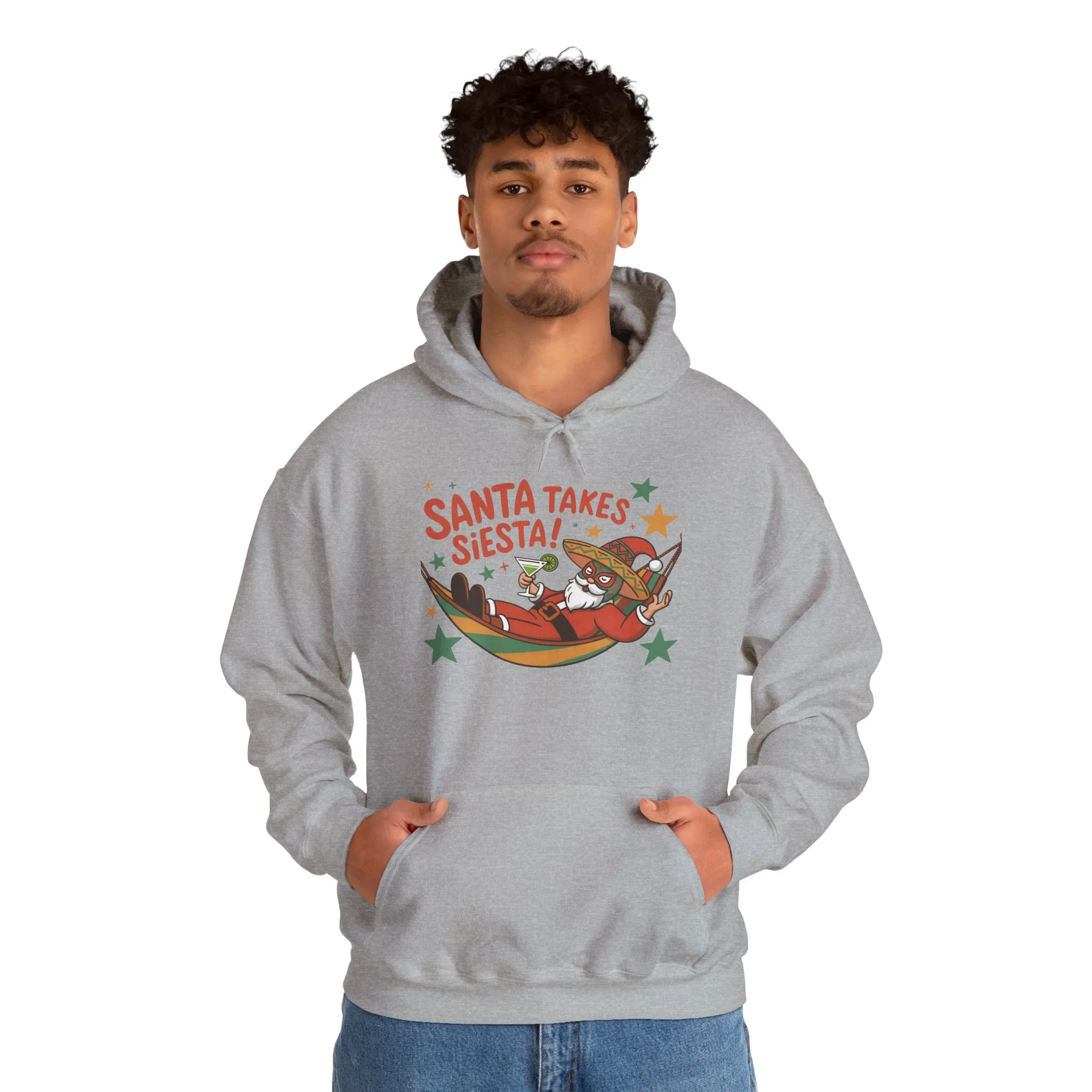 Santa Takes a Siesta Funny Christmas Hoodie for Men, Mexican Santa Holiday Sweatshirt, Siesta Santa Christmas Sweater