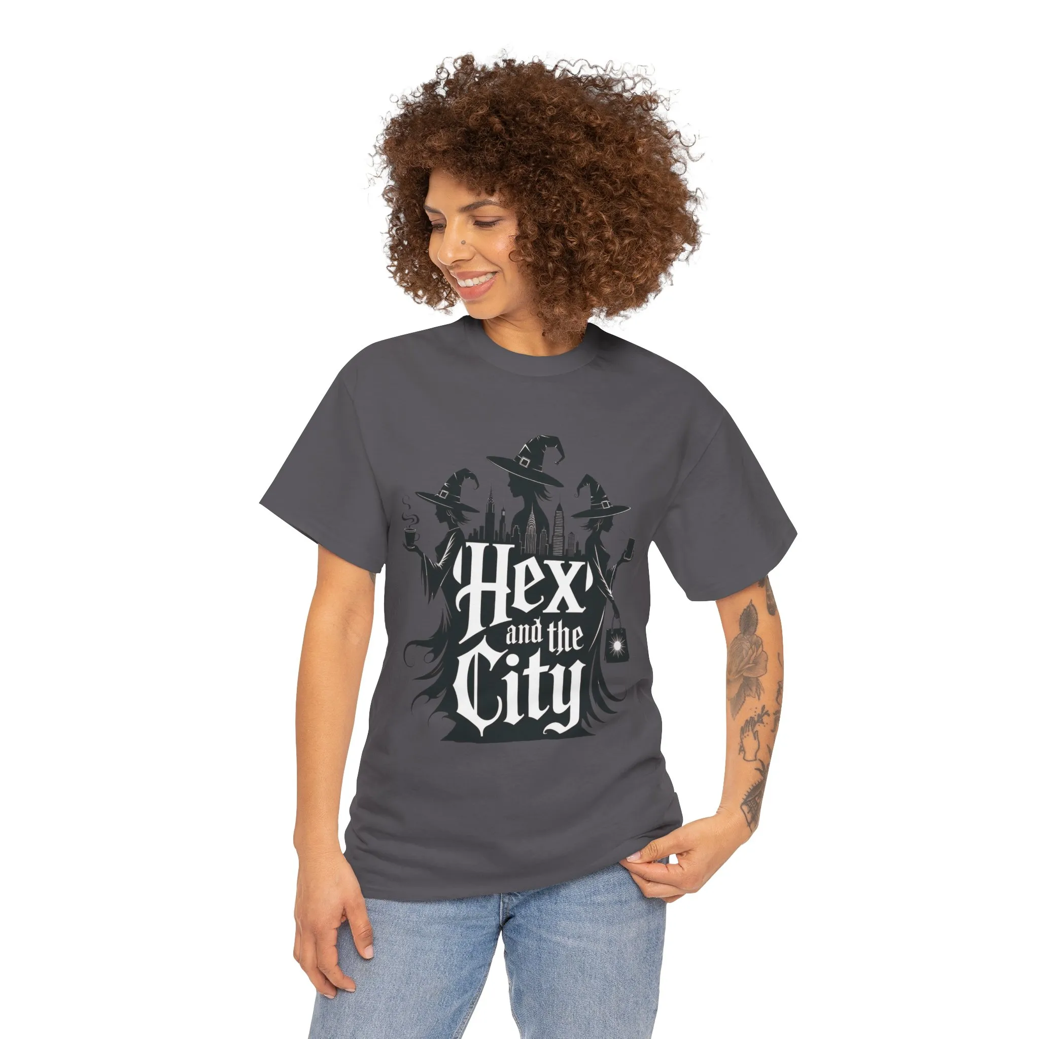 Women's Hex and the City Witch Shirt, Gothic Witches New York Skyline Halloween T-Shirt for Women - Image 11