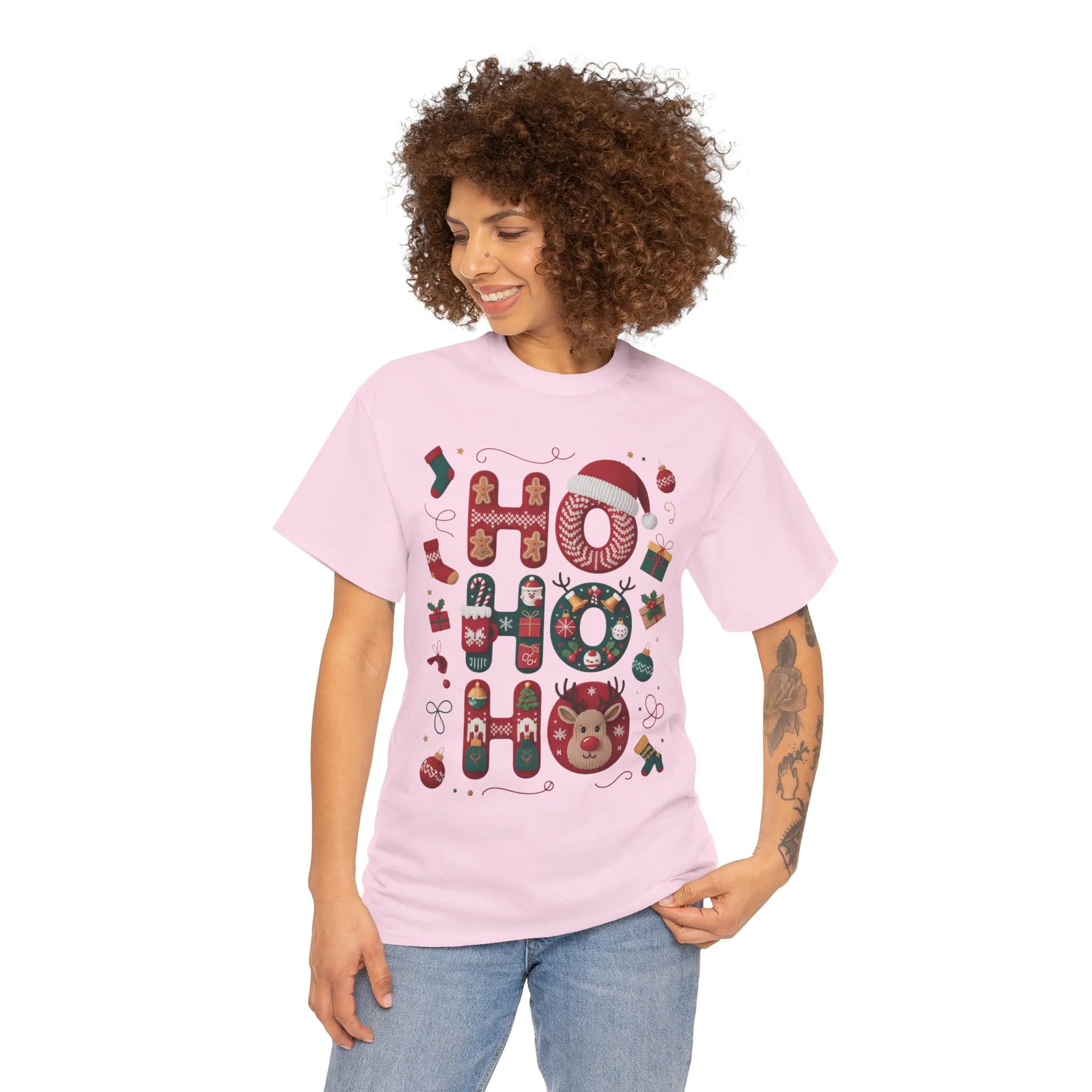 Ho Ho Ho Women's Christmas T-Shirt - Sweatshirt, Cute Festive Holiday Top, Gingerbread, Reindeer - Santa Hat Design, Cozy Christmas Fashion - Image 29