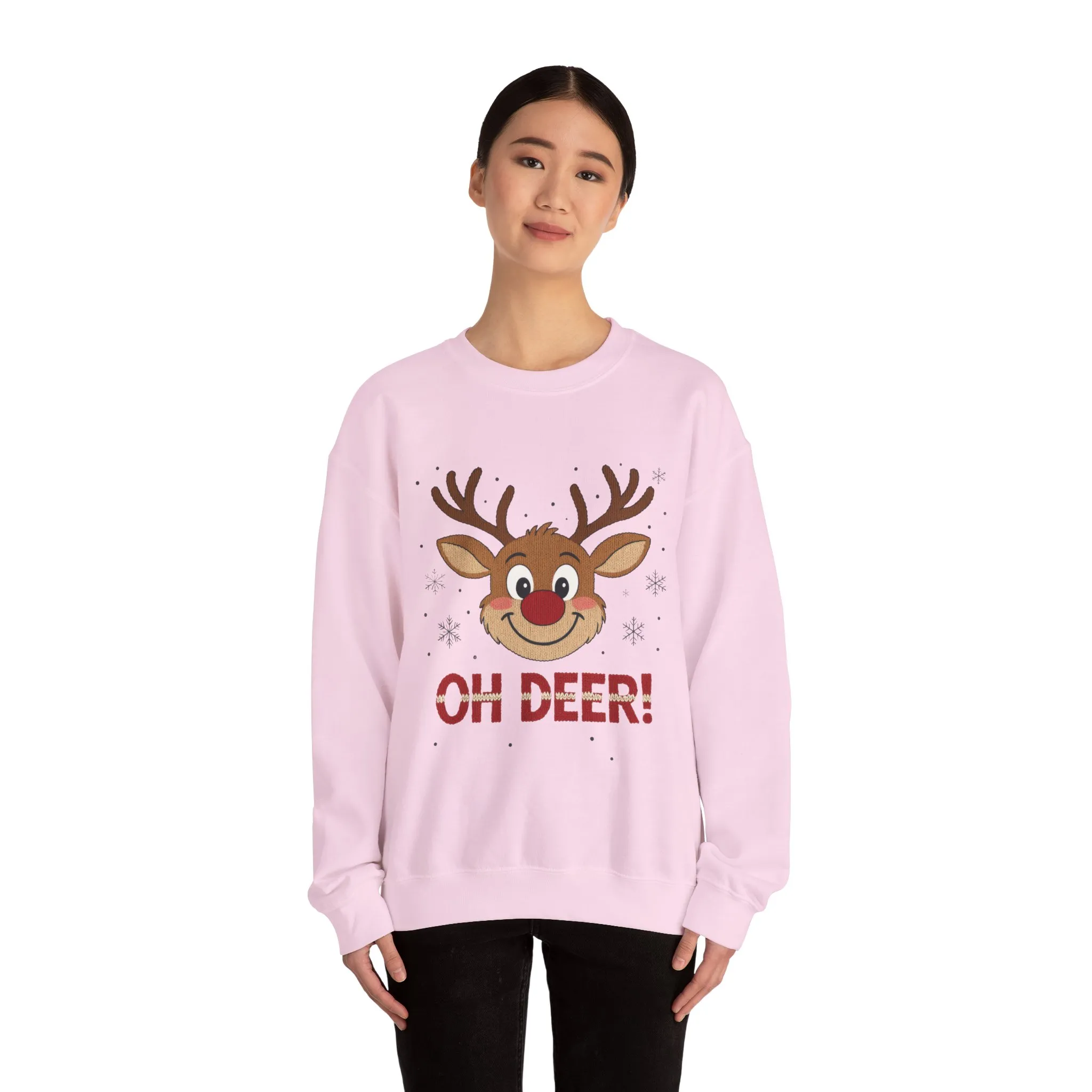 Womens Oh Deer Christmas Sweatshirt, Cute Reindeer Holiday Pullover, Women's Crewneck Sweatshirt - Image 3