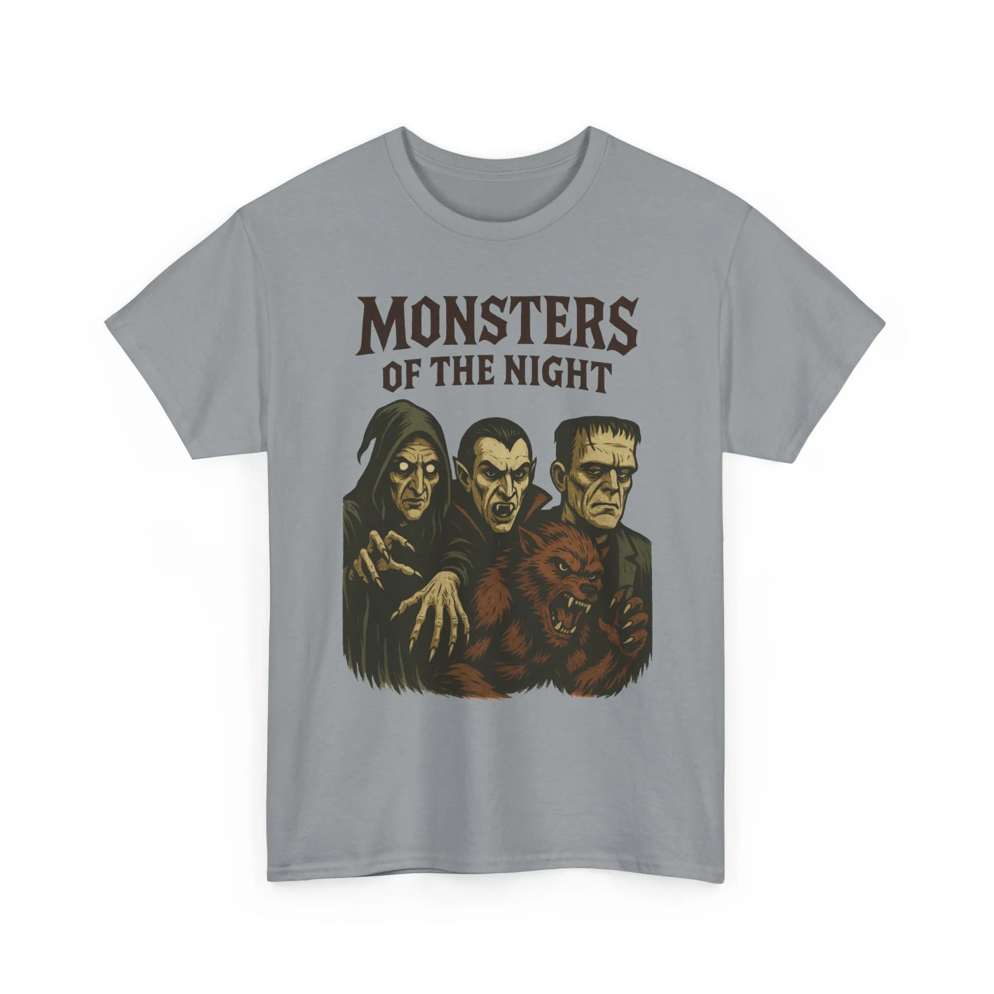Monsters of the Night Men's T-Shirt, Classic Horror Movie Monsters Graphic Tee, Halloween Shirt - Image 2